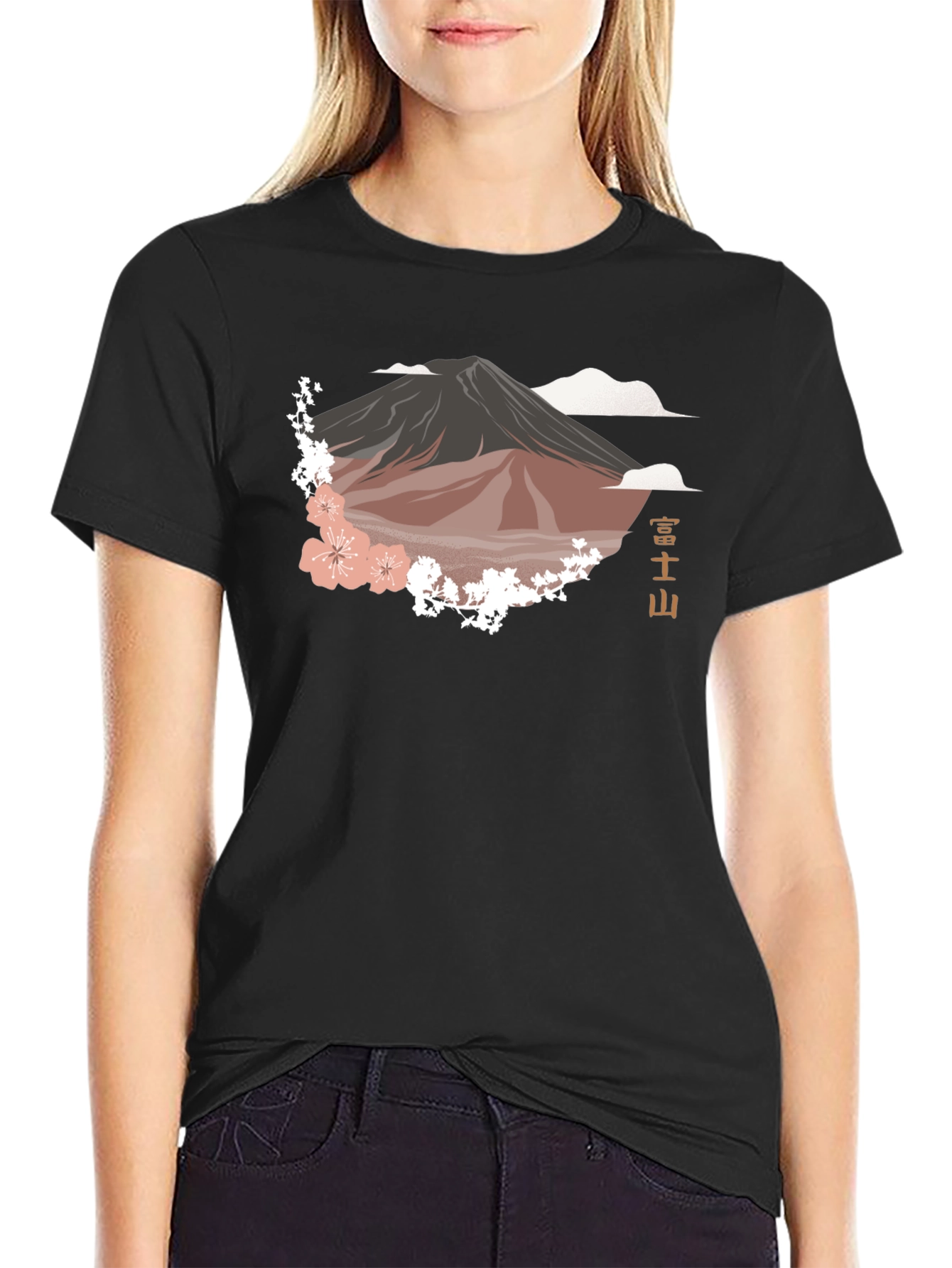 Mount Fuji Cherry Blossom T-Shirt - Black