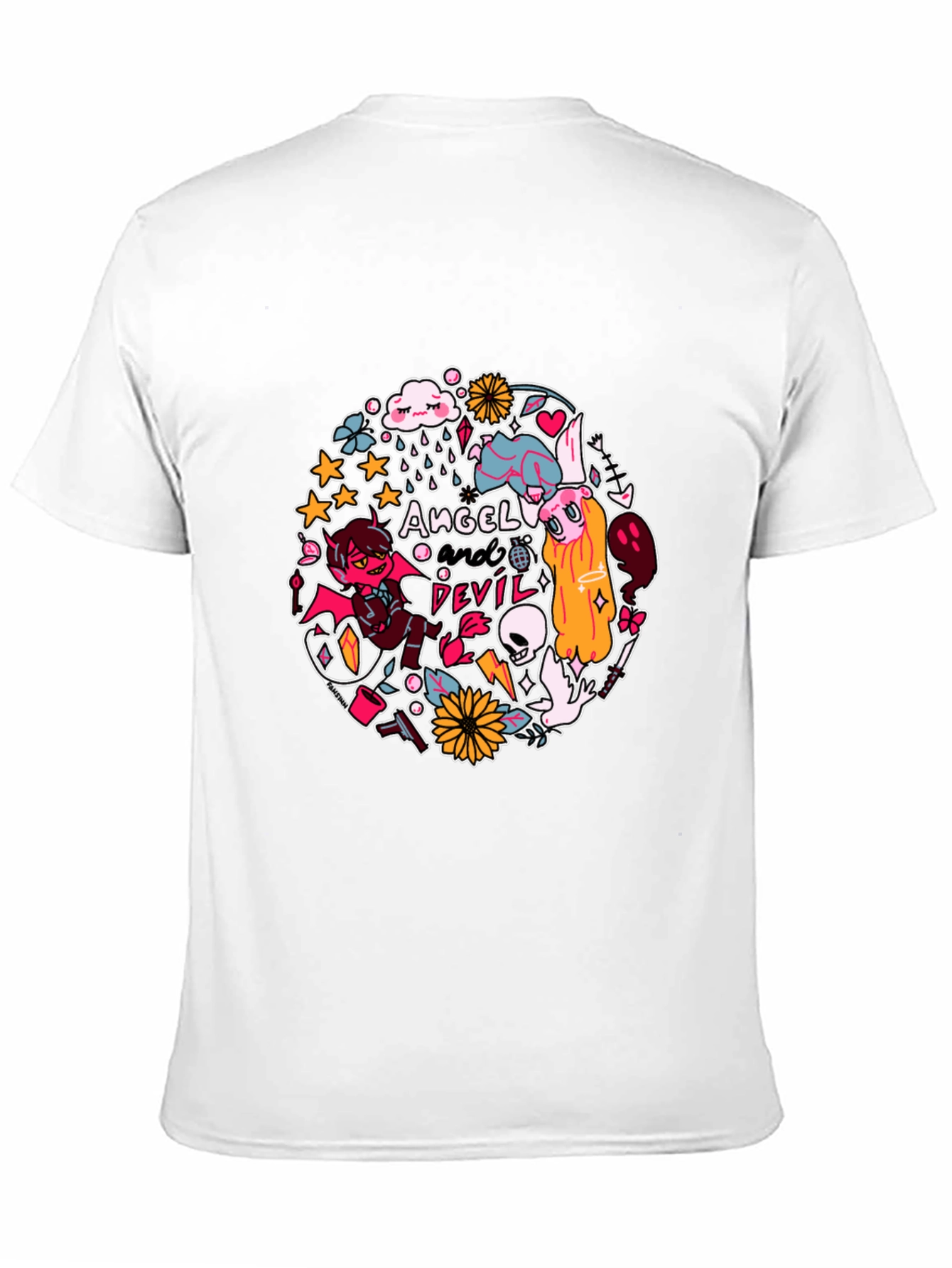 Angel and Devil Graphic Print T-Shirt - Black