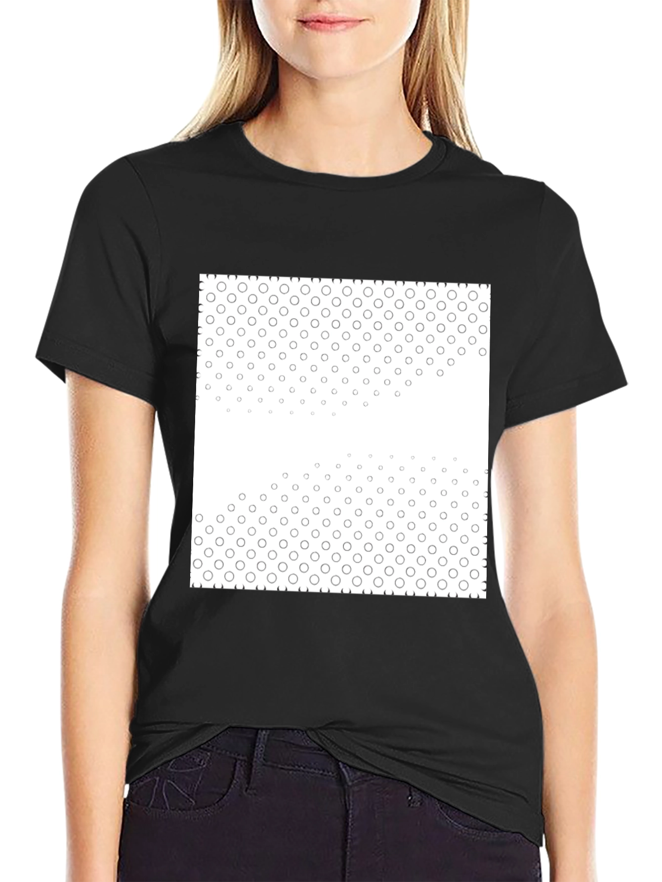 Black Tee with Geometric Circle Pattern