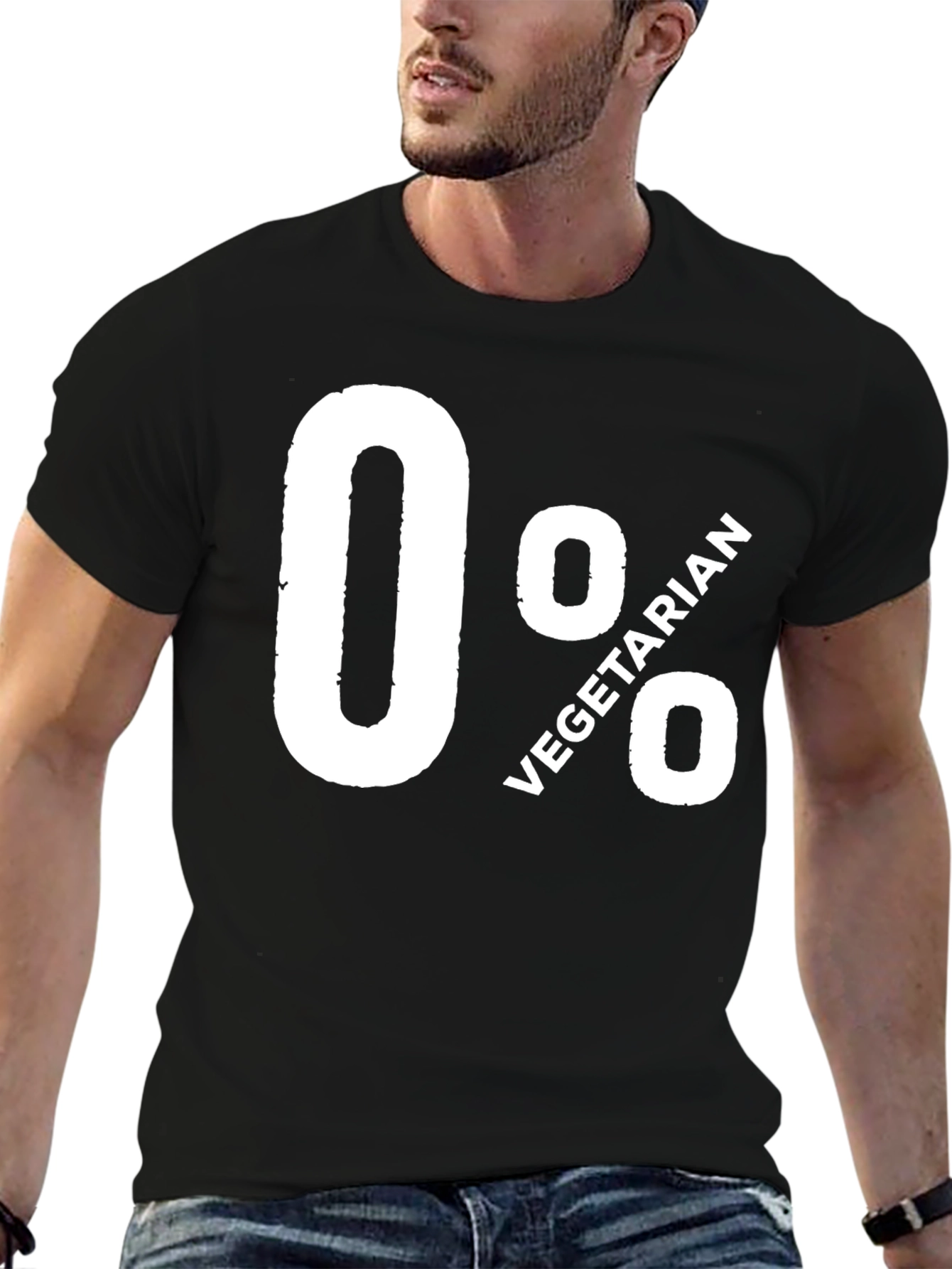 0% Vegetarian Graphic Tee - Black Cotton T-Shirt