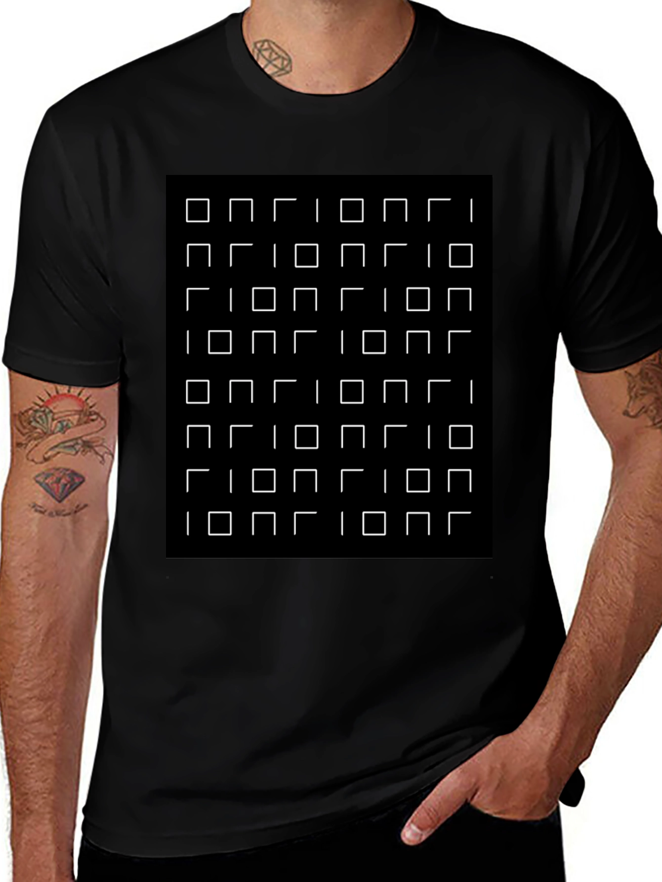 Optical Illusion Square Grid Black T-Shirt