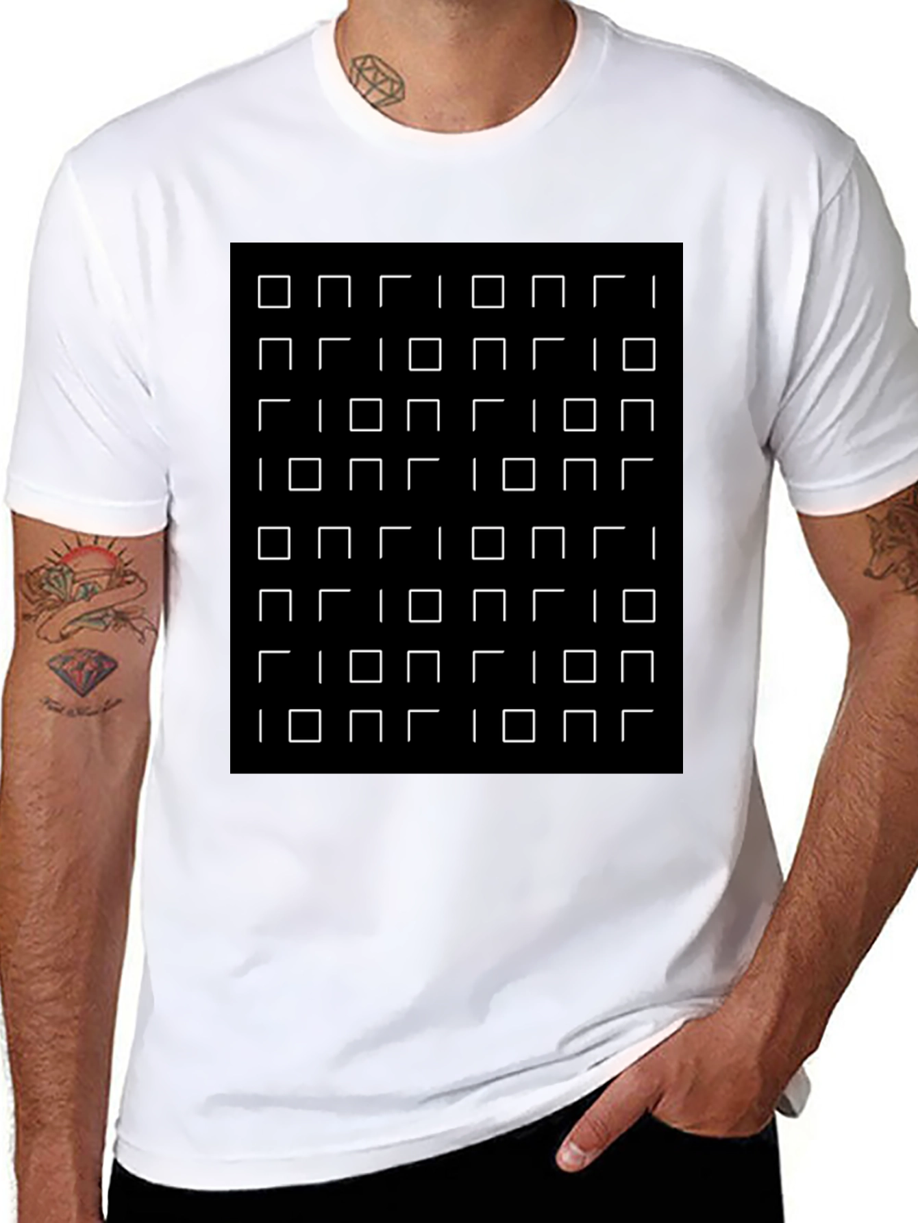 Optical Illusion Square Grid Black T-Shirt