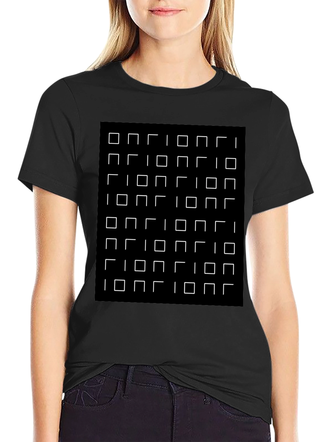 Optical Illusion Square Grid Black T-Shirt