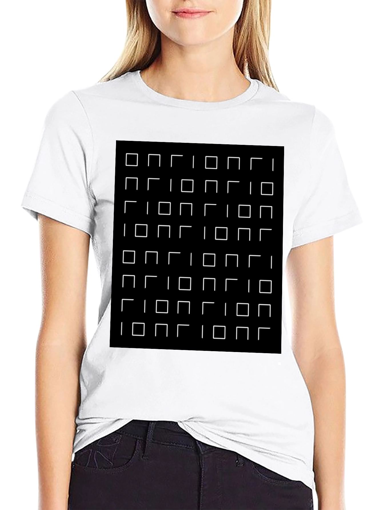 Optical Illusion Square Grid Black T-Shirt
