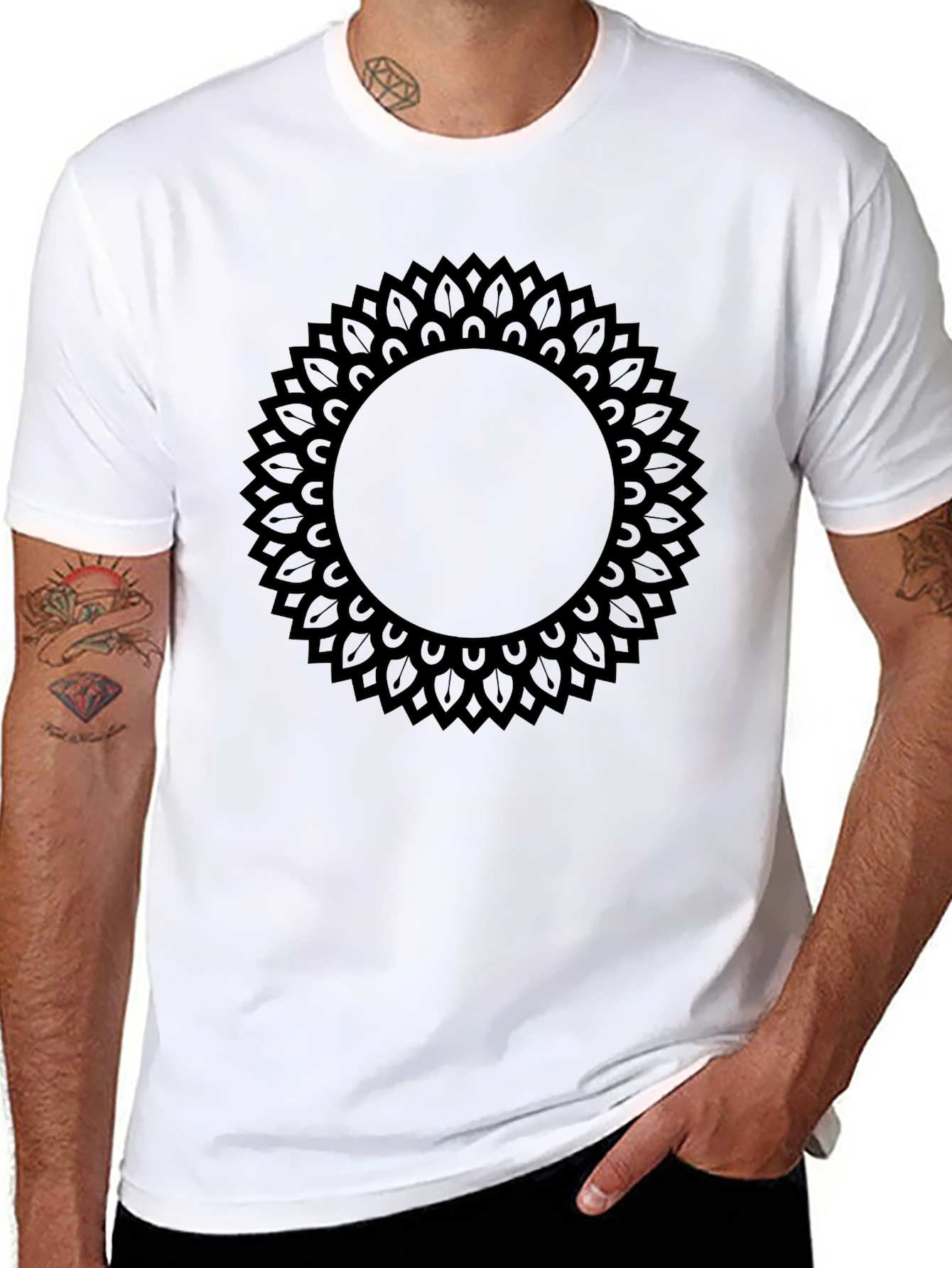 Mens Black Mandala Graphic Print T-Shirt