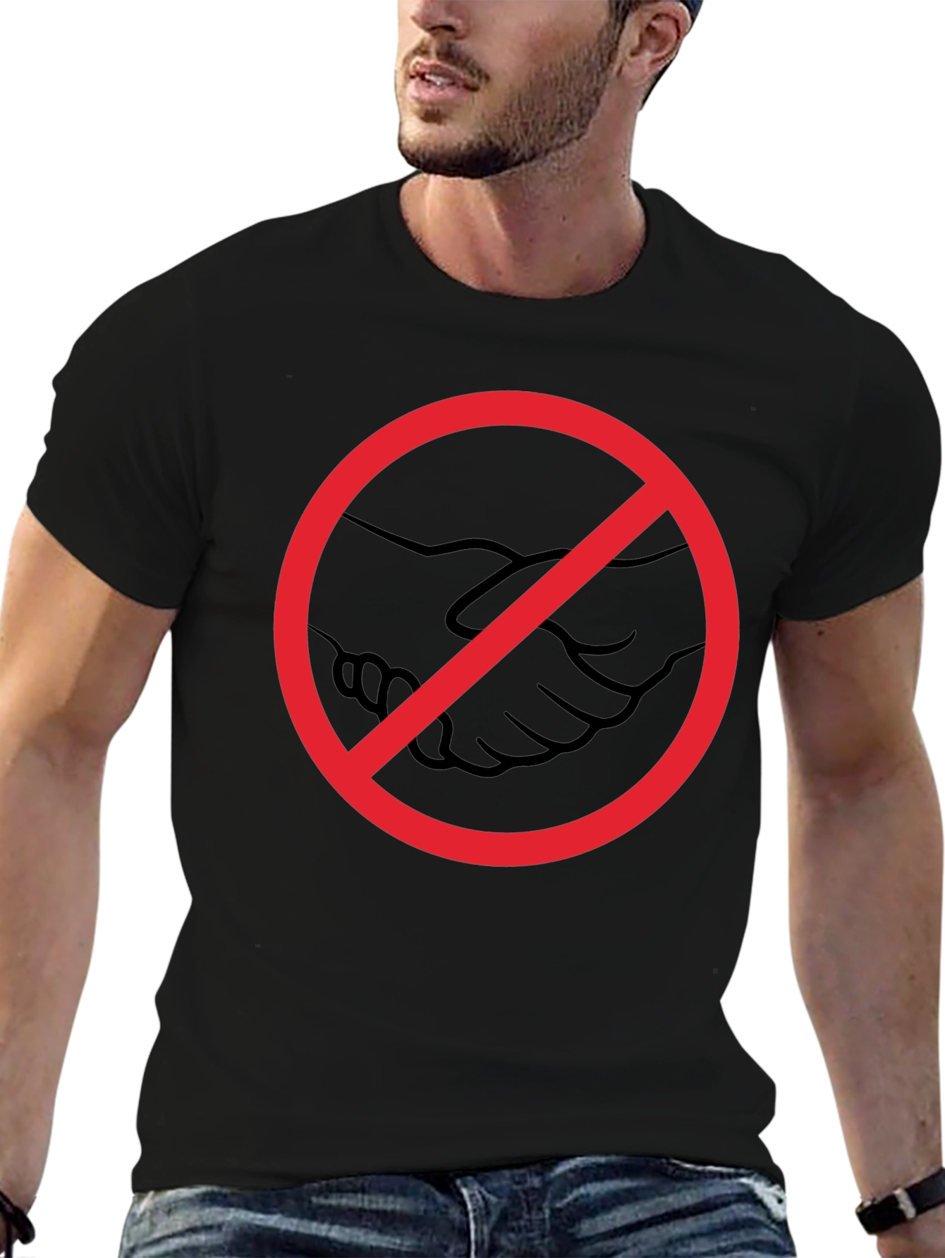 No Handshake Graphic Tee - Black Cotton T-Shirt