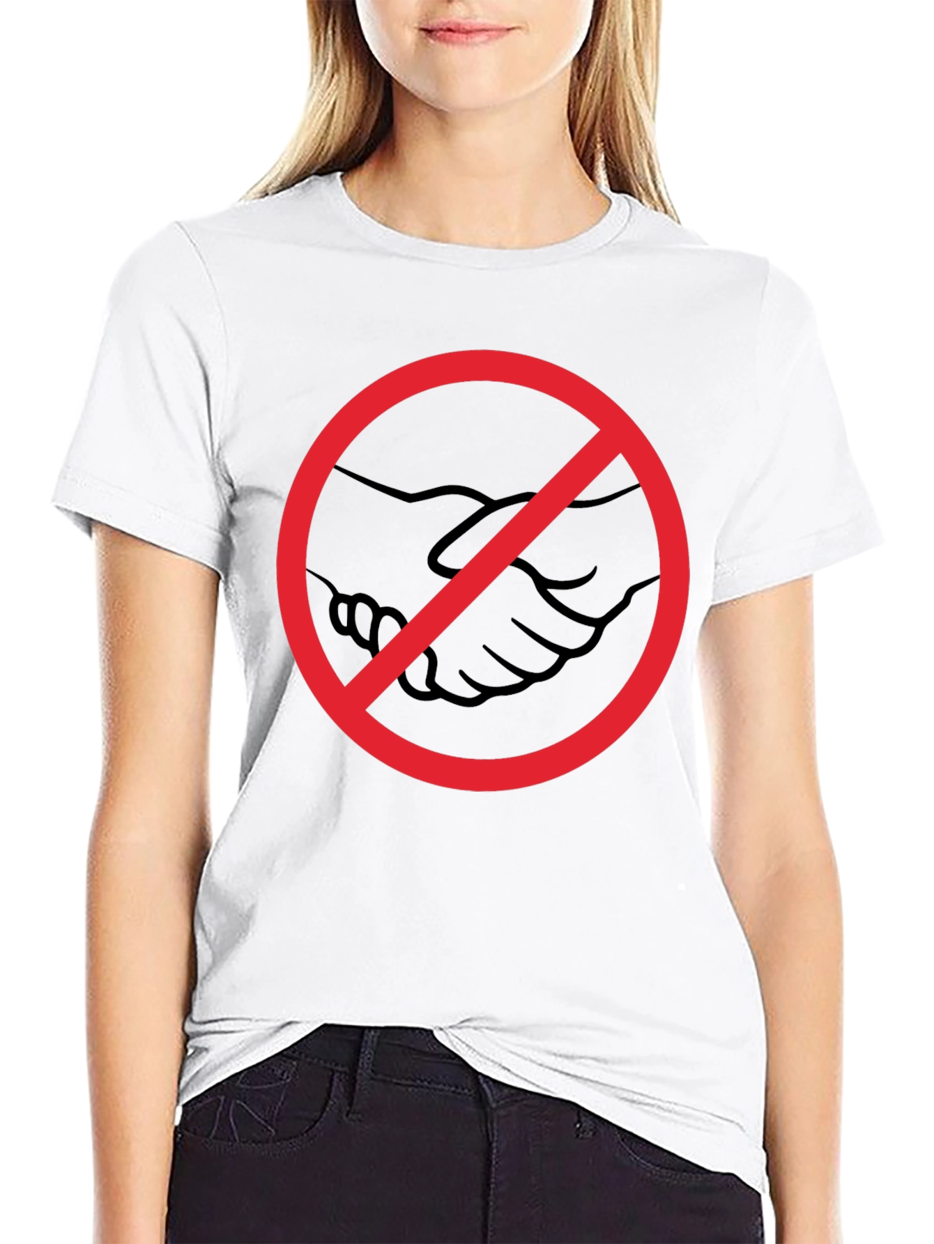 No Handshake Graphic Tee - Black Cotton T-Shirt