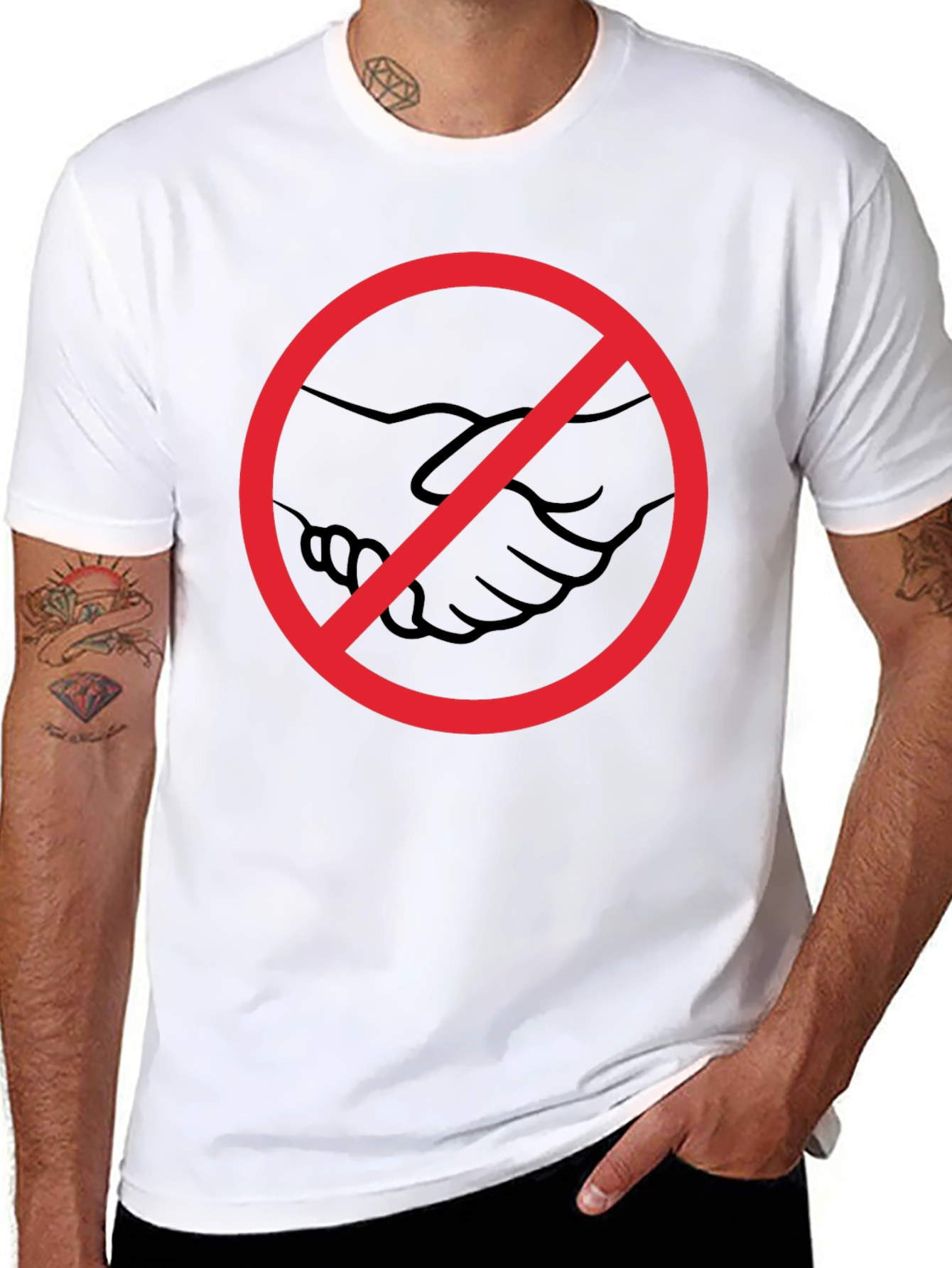 No Handshake Graphic Tee - Black Cotton T-Shirt