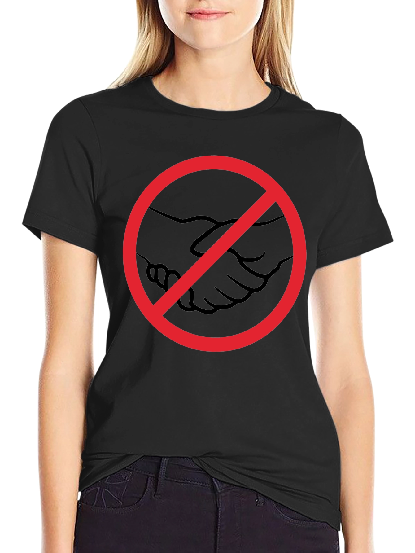 No Handshake Graphic Tee - Black Cotton T-Shirt