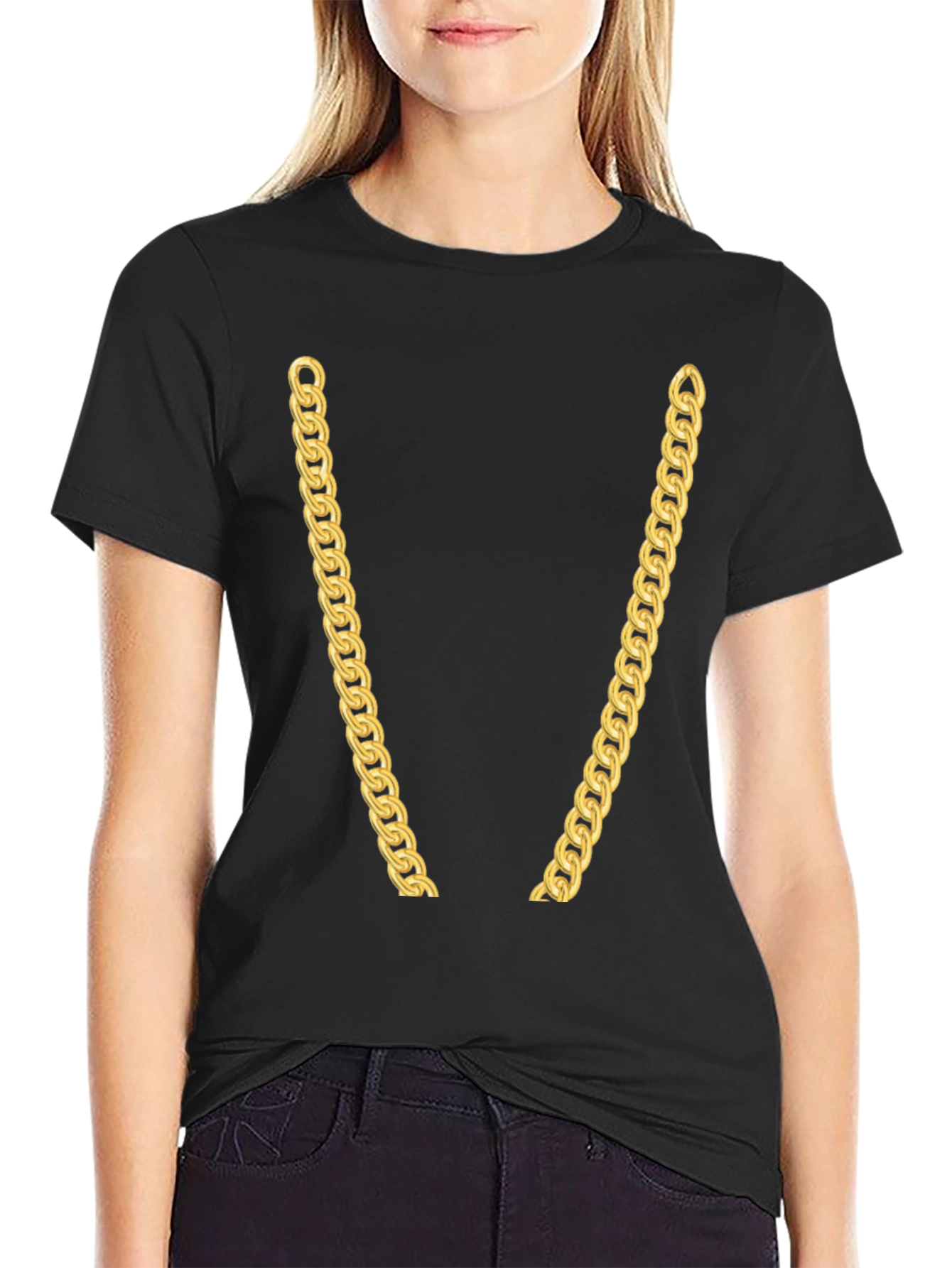 Gold Chain Graphic Black T-Shirt