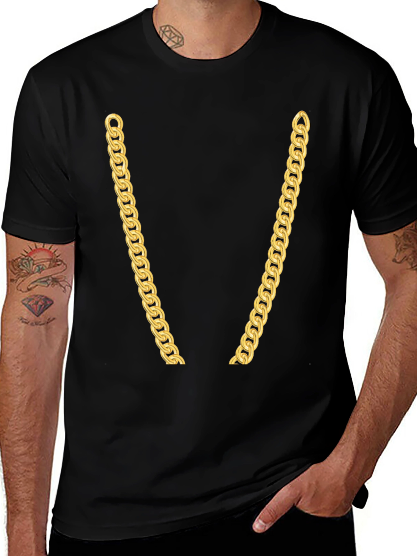 Gold Chain Graphic Black T-Shirt