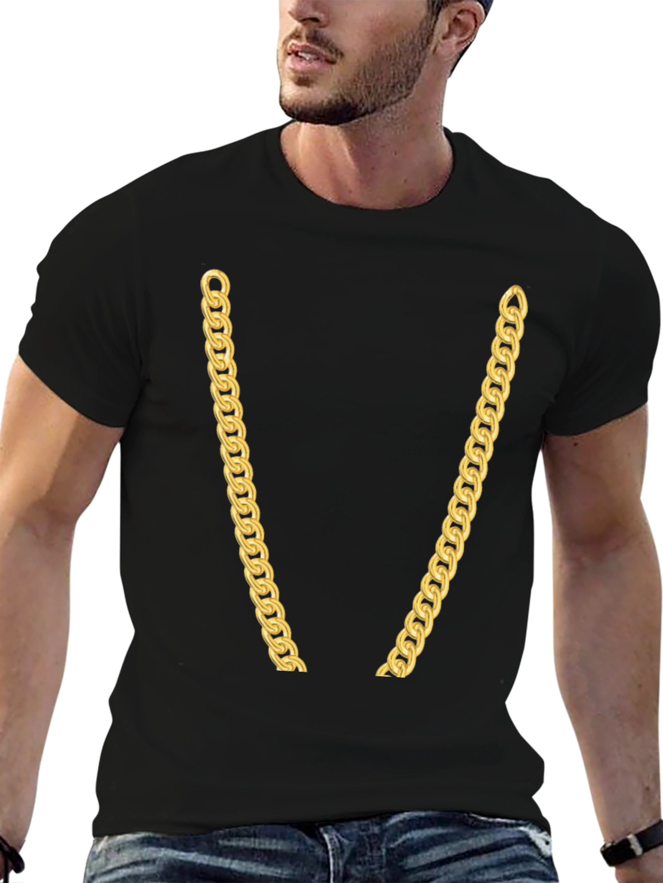 Gold Chain Graphic Black T-Shirt