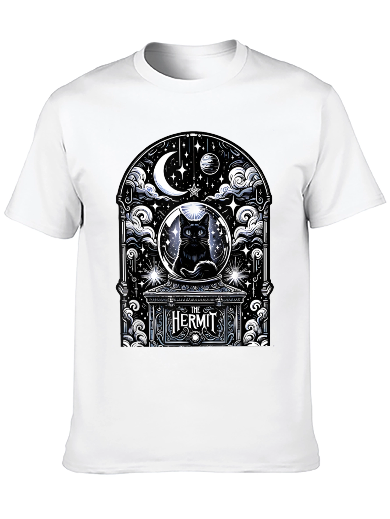 The Hermit Tarot Card Black Cat T-Shirt