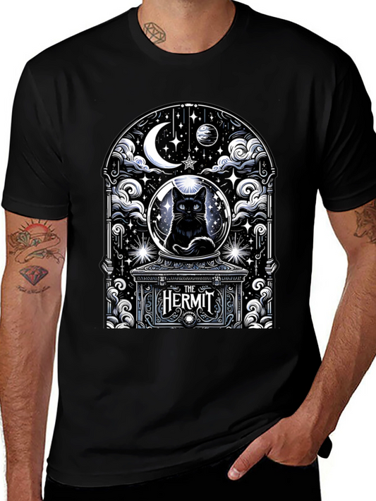 The Hermit Tarot Card Black Cat T-Shirt