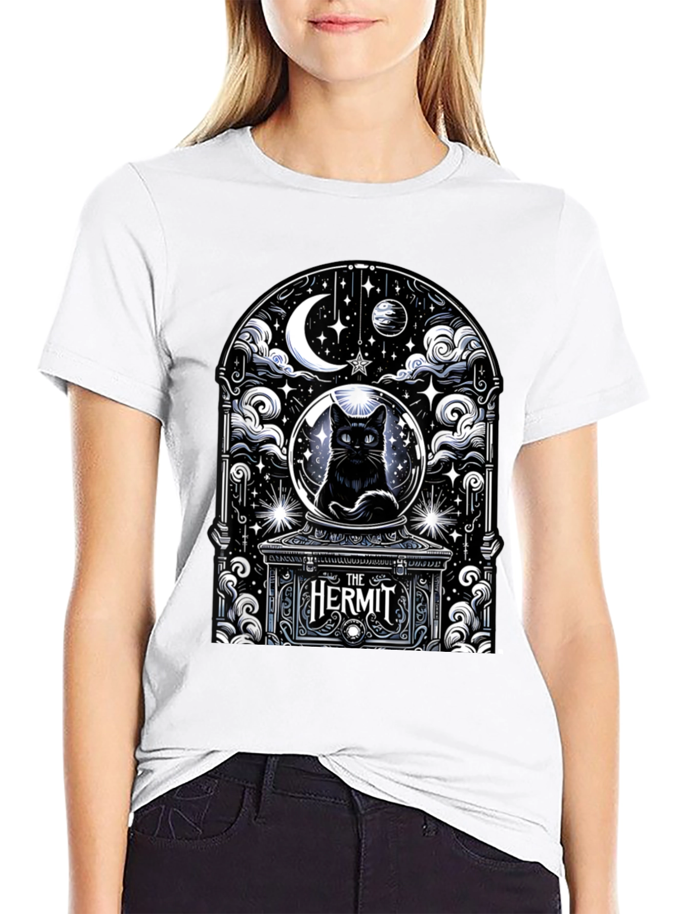 The Hermit Tarot Card Black Cat T-Shirt