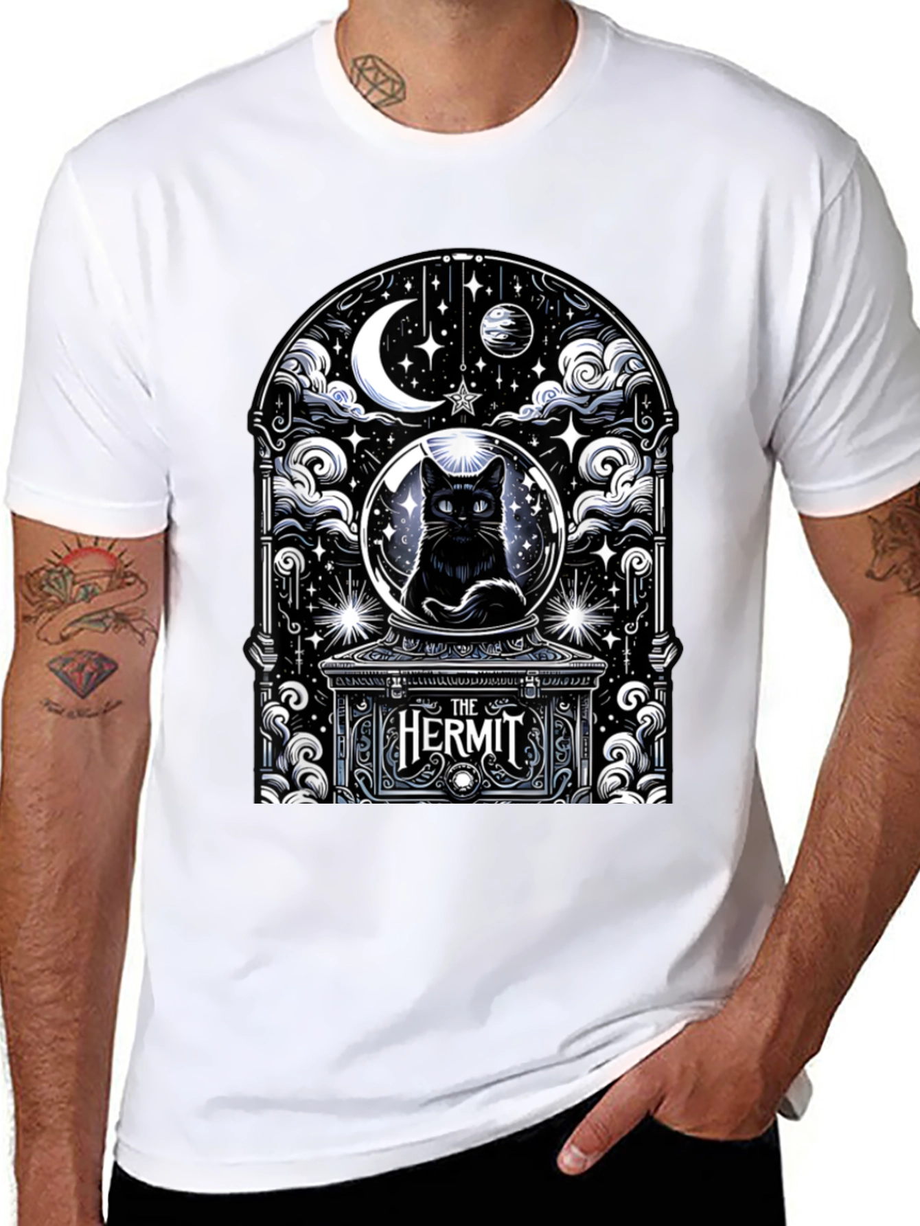 The Hermit Tarot Card Black Cat T-Shirt