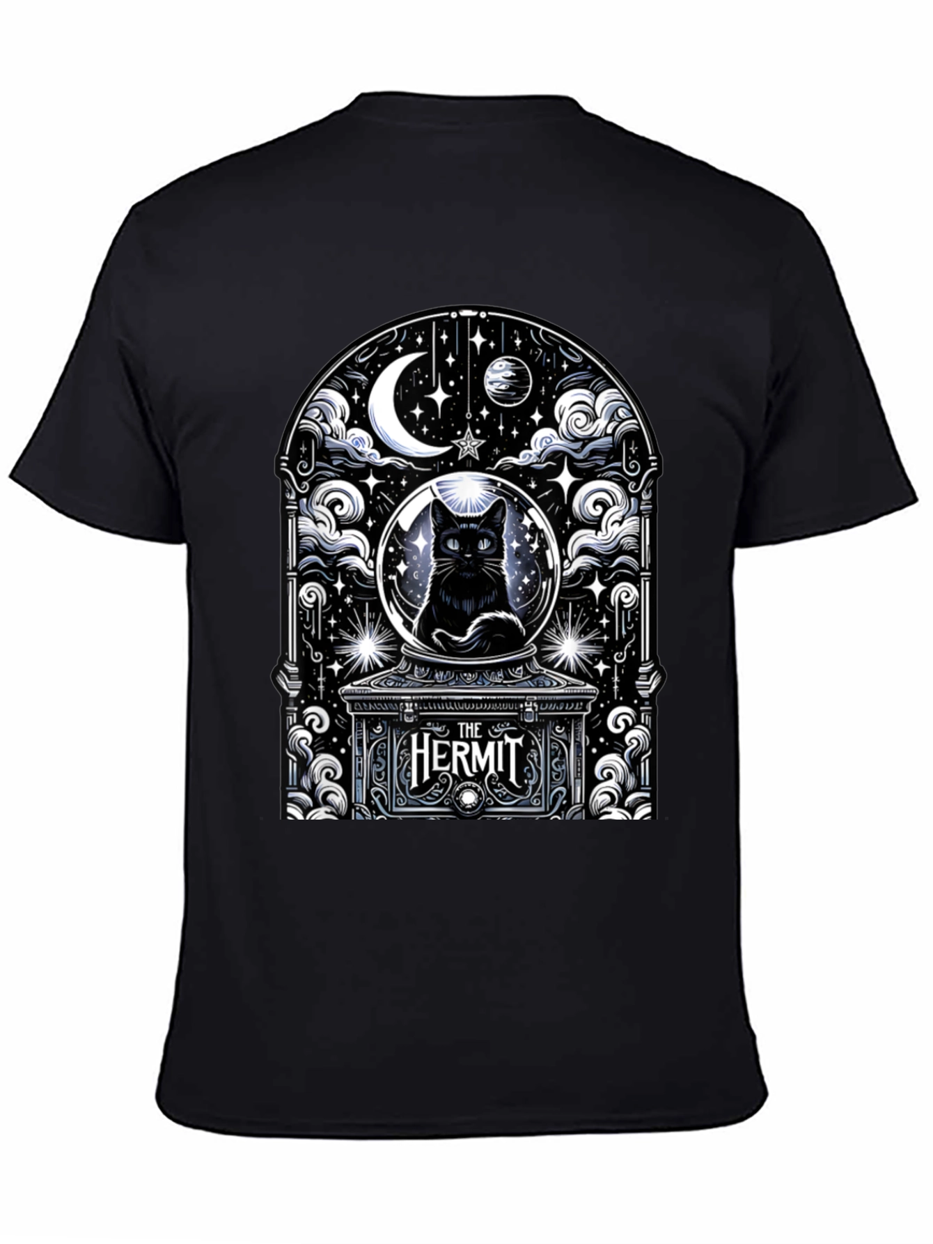 The Hermit Tarot Card Black Cat T-Shirt