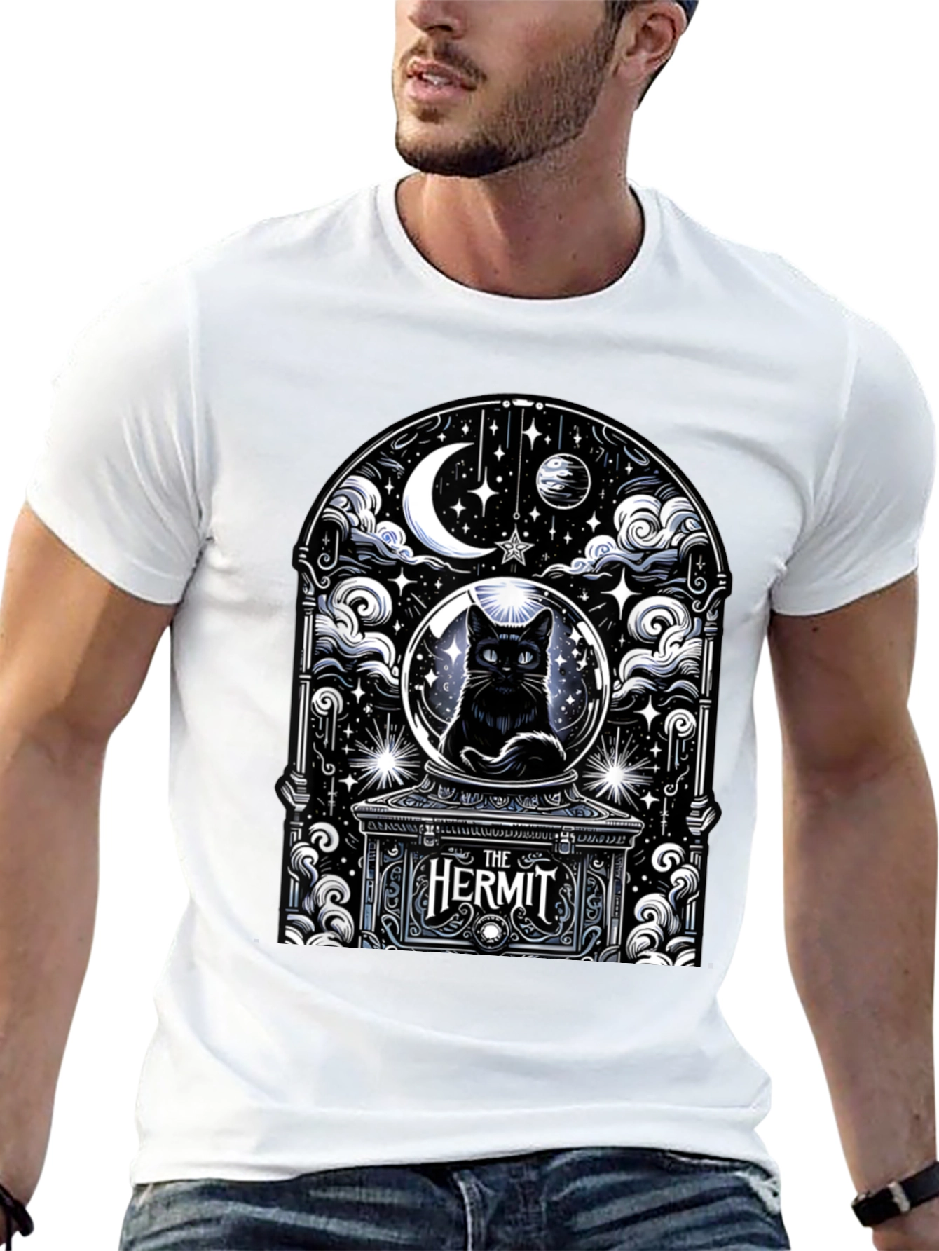 The Hermit Tarot Card Black Cat T-Shirt