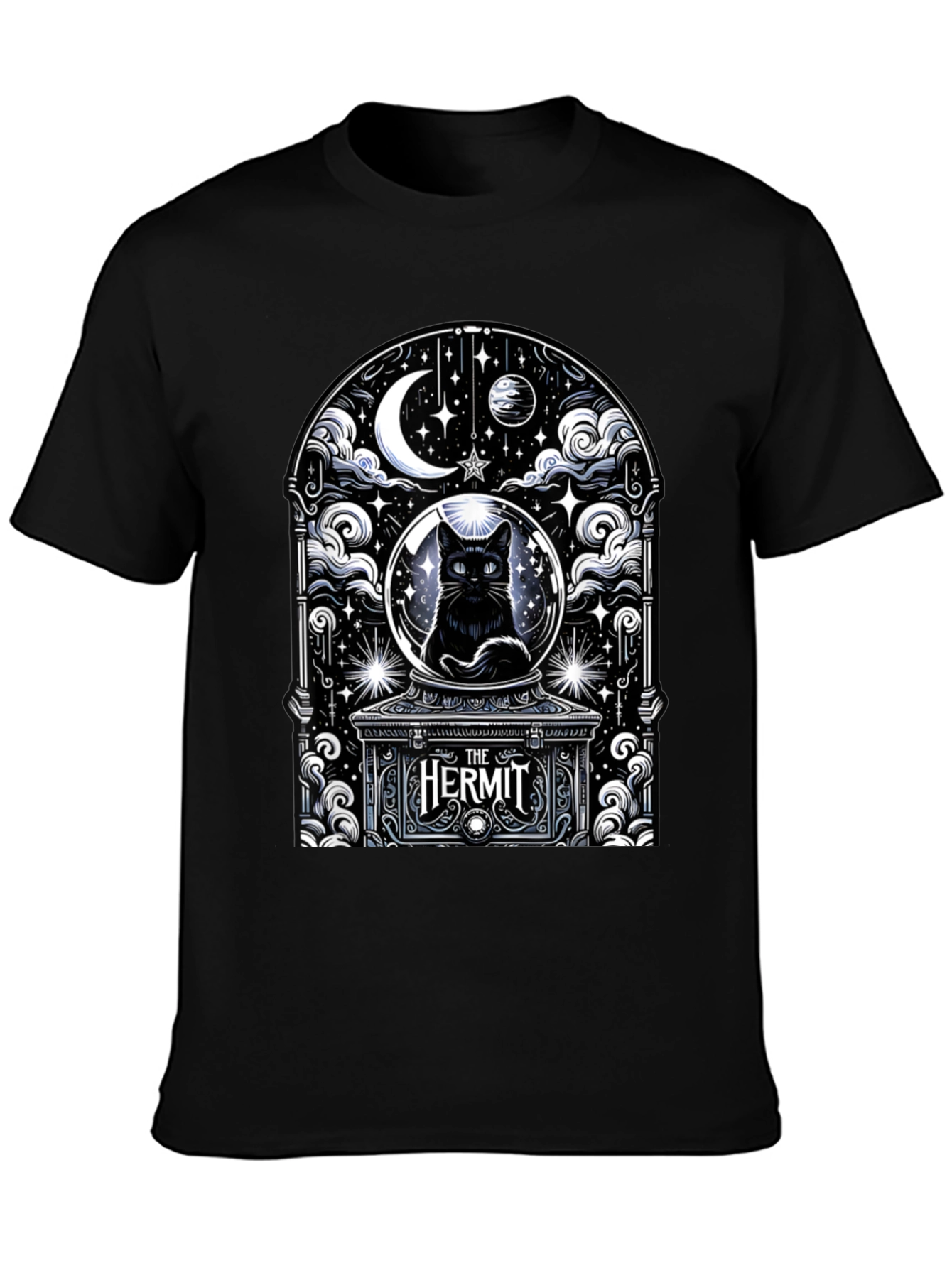 The Hermit Tarot Card Black Cat T-Shirt