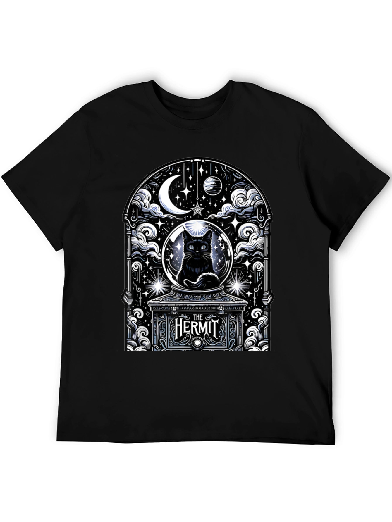 The Hermit Tarot Card Black Cat T-Shirt