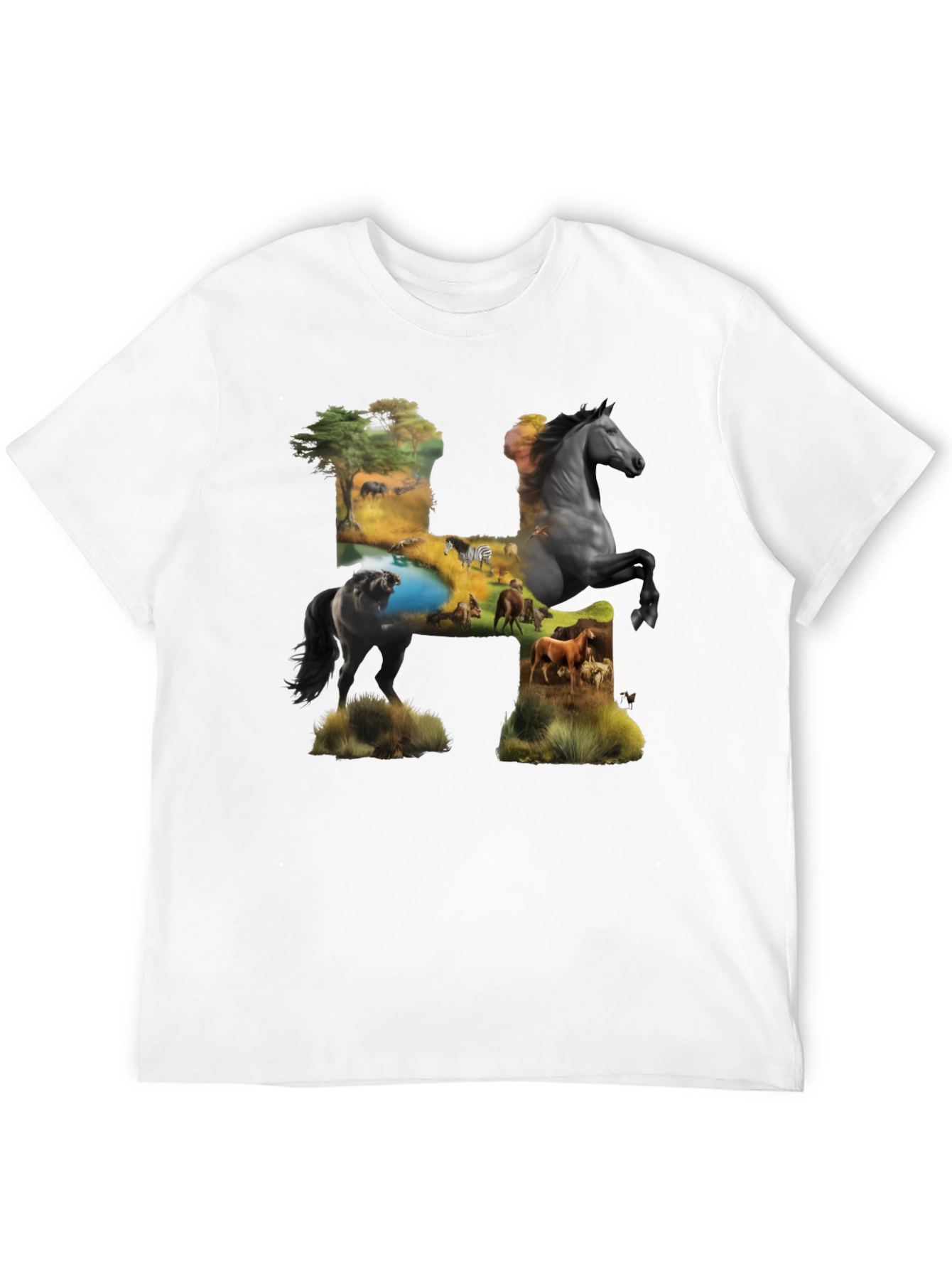 Wild Horse H Graphic Print Black T-Shirt
