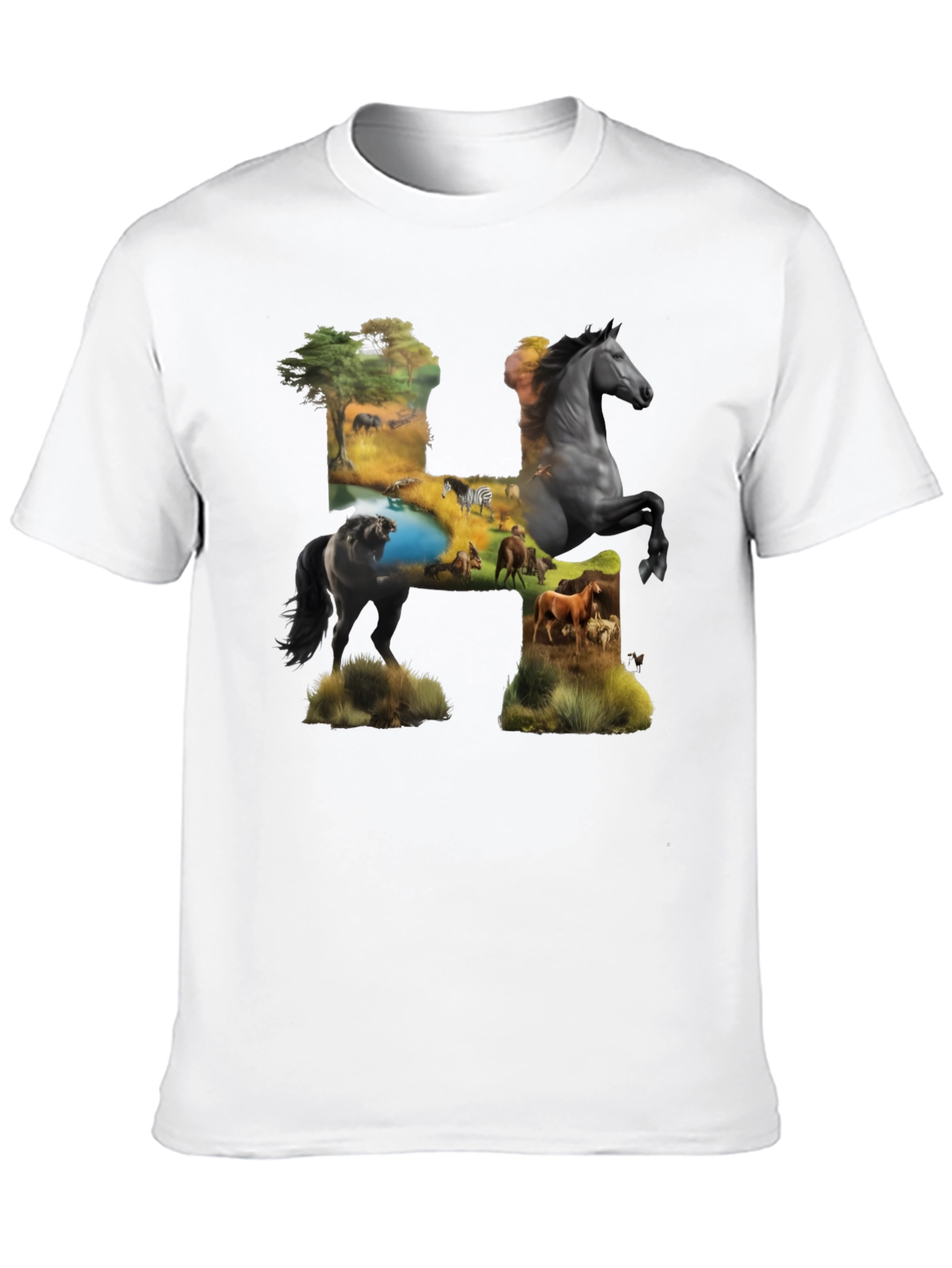 Wild Horse H Graphic Print Black T-Shirt