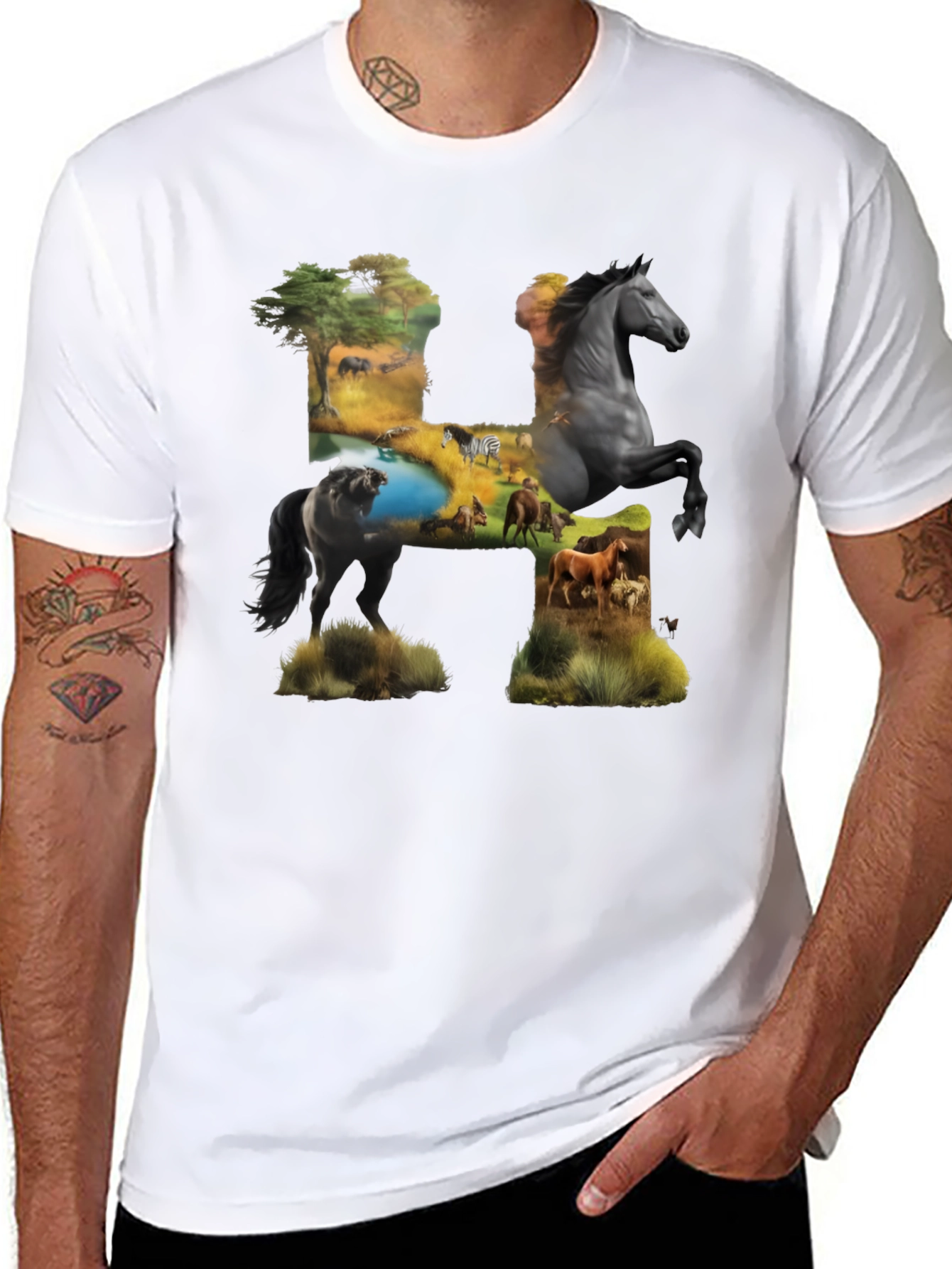 Wild Horse H Graphic Print Black T-Shirt