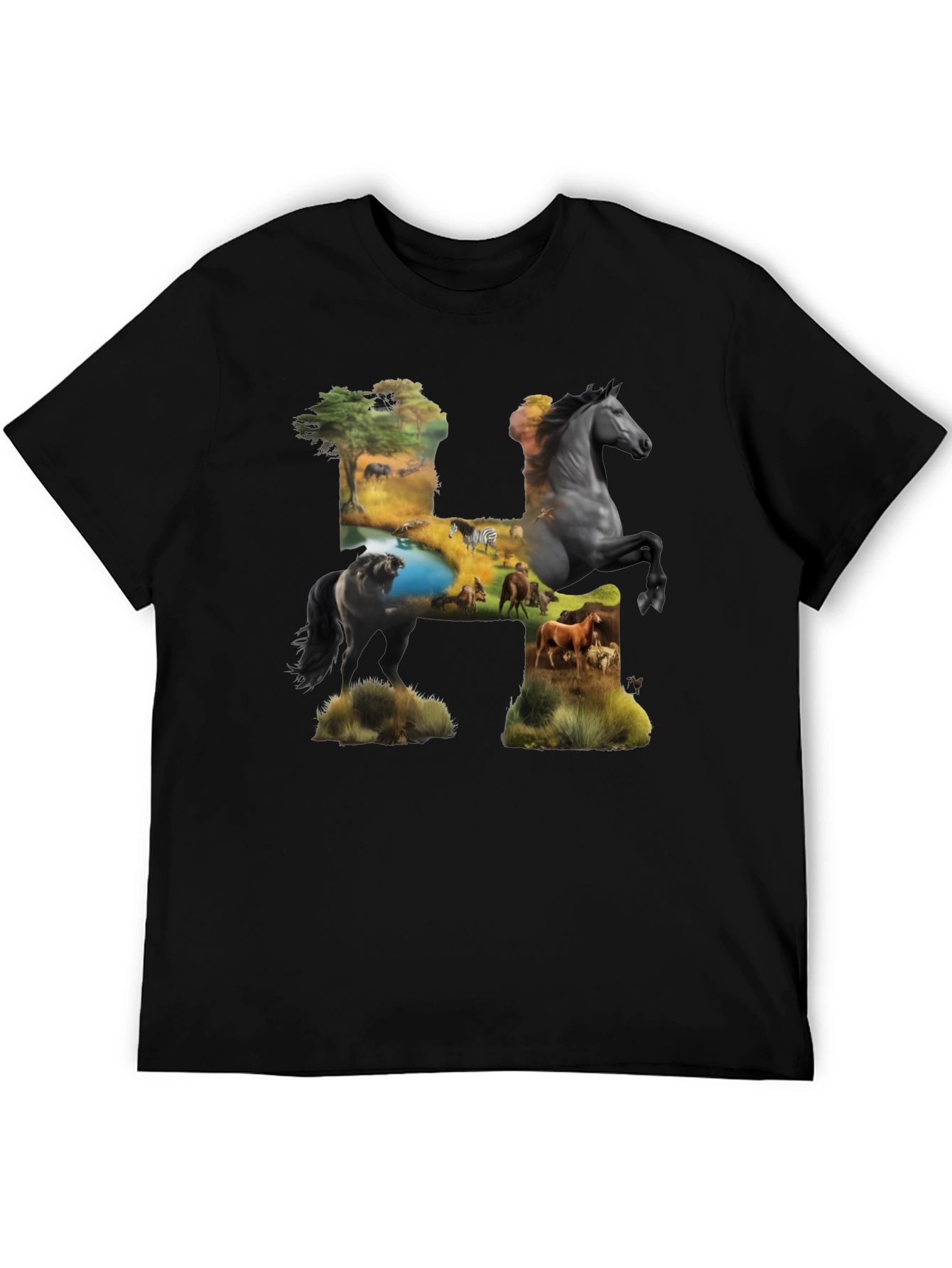 Wild Horse H Graphic Print Black T-Shirt