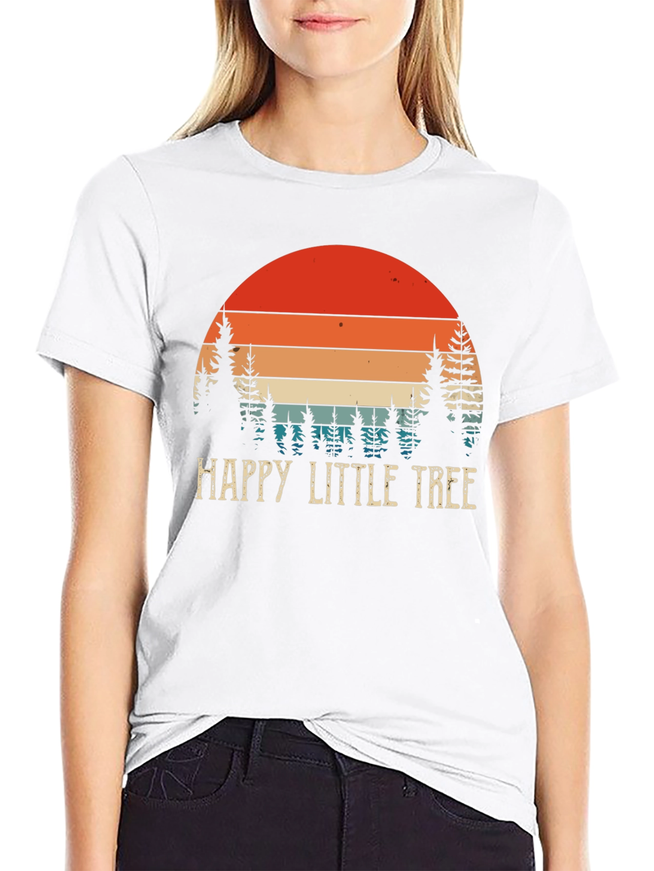 Happy Little Tree Graphic T-Shirt Retro Sunset