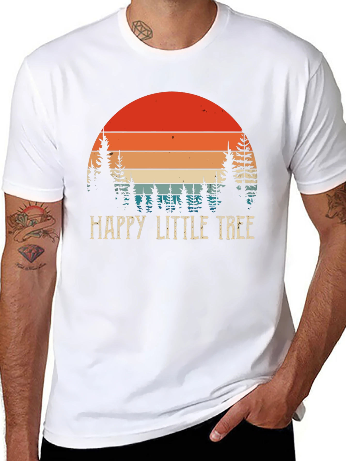 Happy Little Tree Graphic T-Shirt Retro Sunset