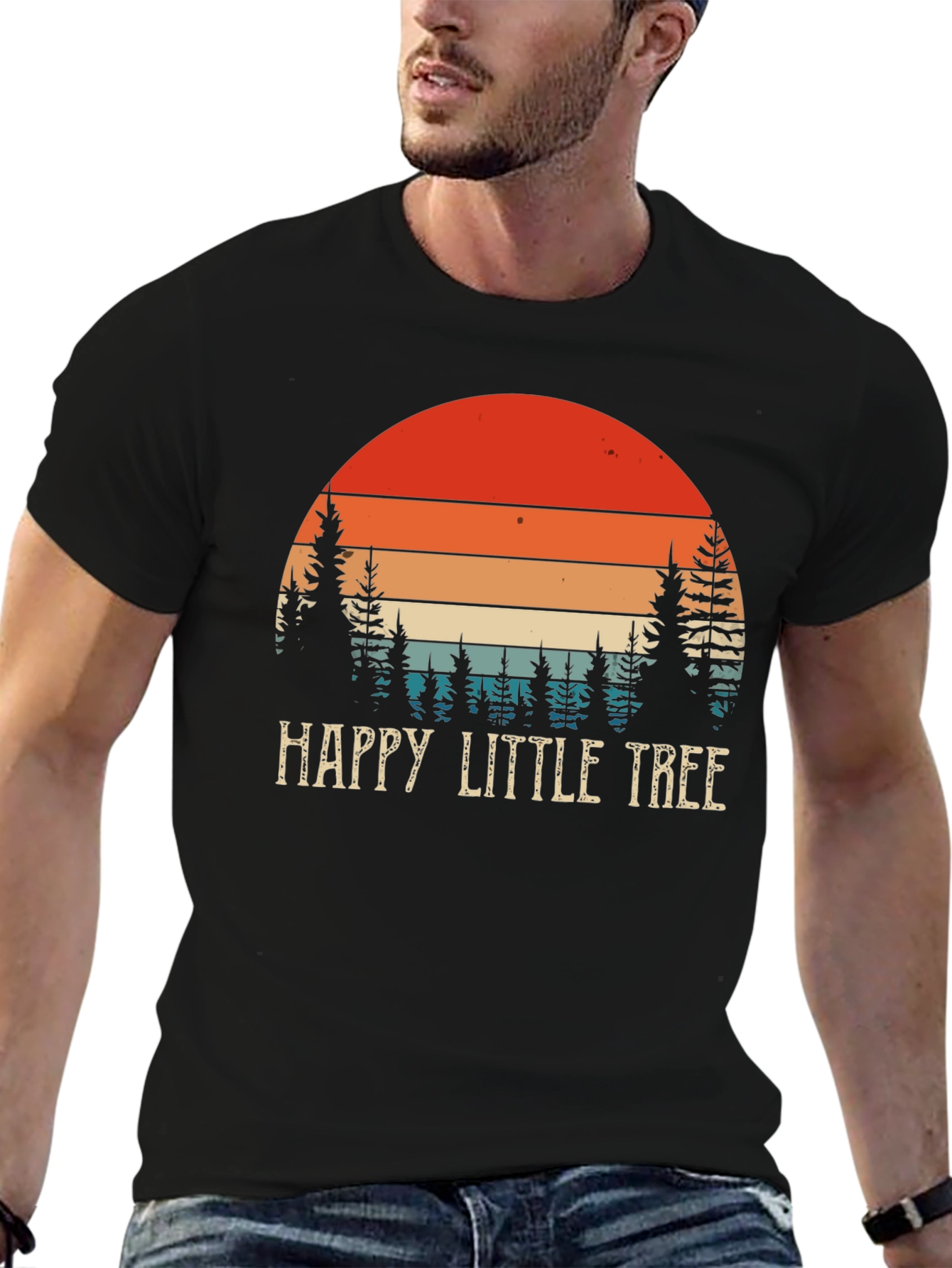 Happy Little Tree Graphic T-Shirt Retro Sunset