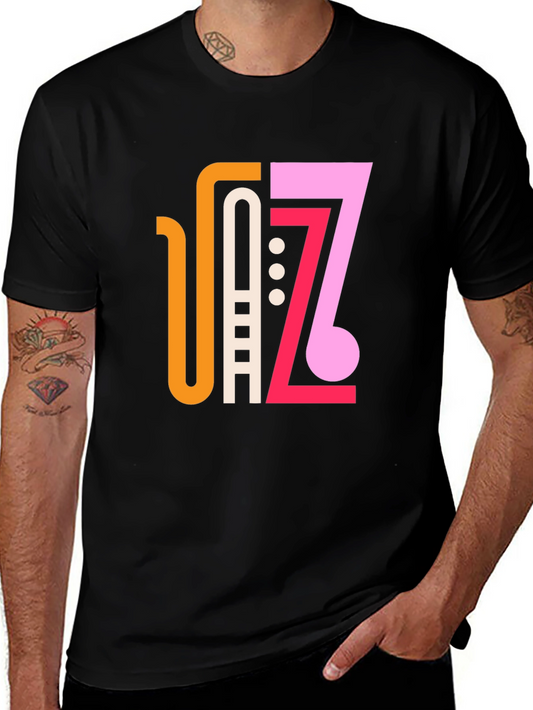 Stylish Jazz Graphic Black T-Shirt
