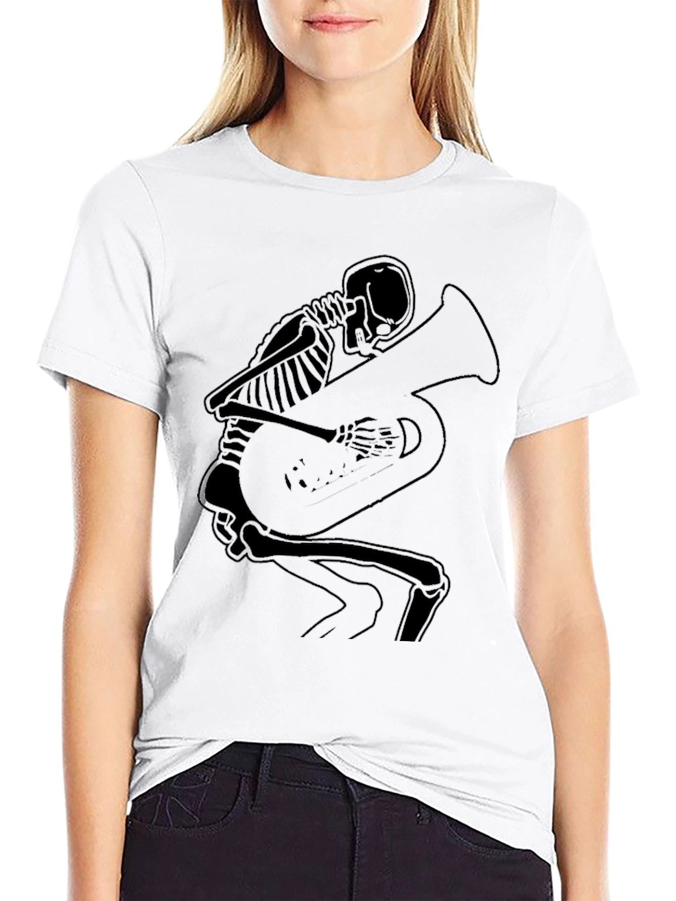 Skeleton Tuba Player Graphic Tee - Black