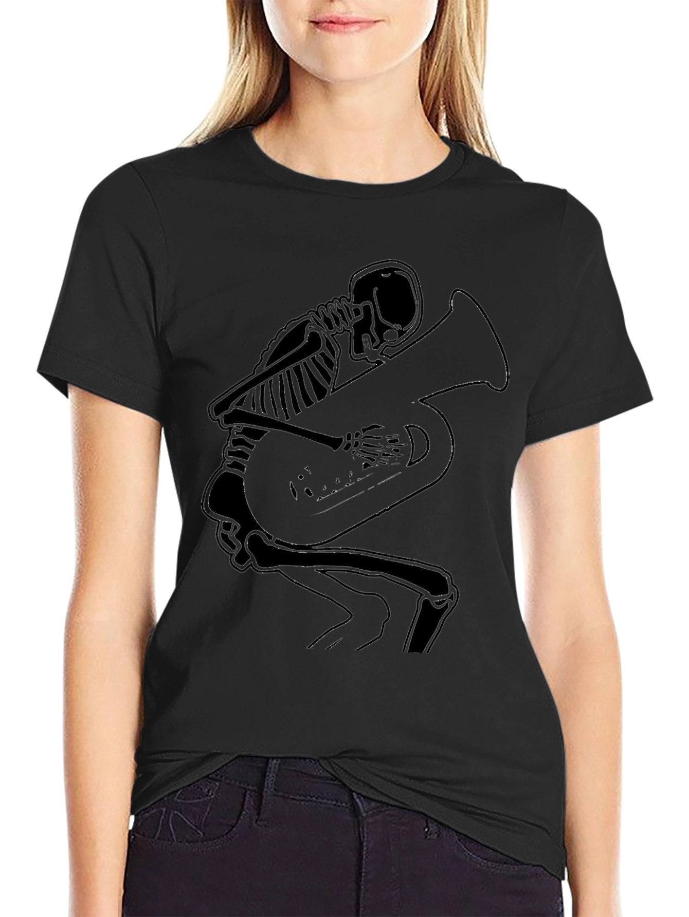 Skeleton Tuba Player Graphic Tee - Black