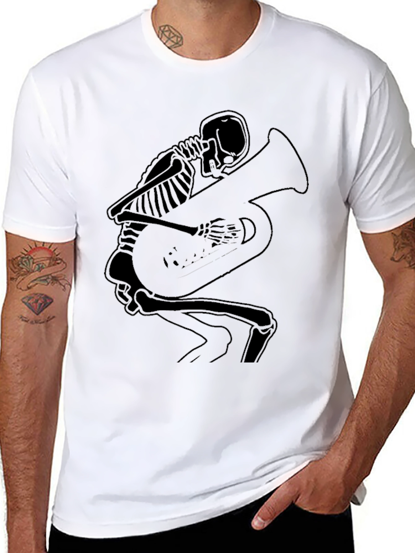 Skeleton Tuba Player Graphic Tee - Black