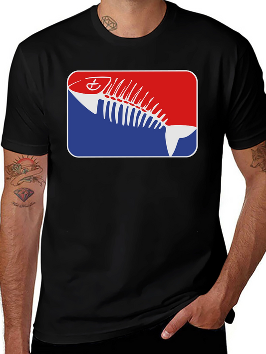 Funny Fish Skeleton T-Shirt - Red White & Blue Graphic Tee
