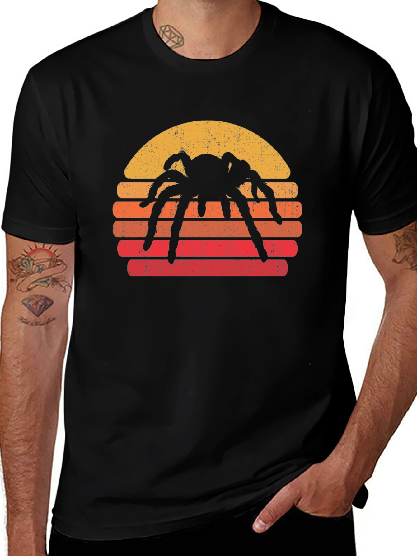 Spider Sunset Graphic T-Shirt - Retro Halloween Tee