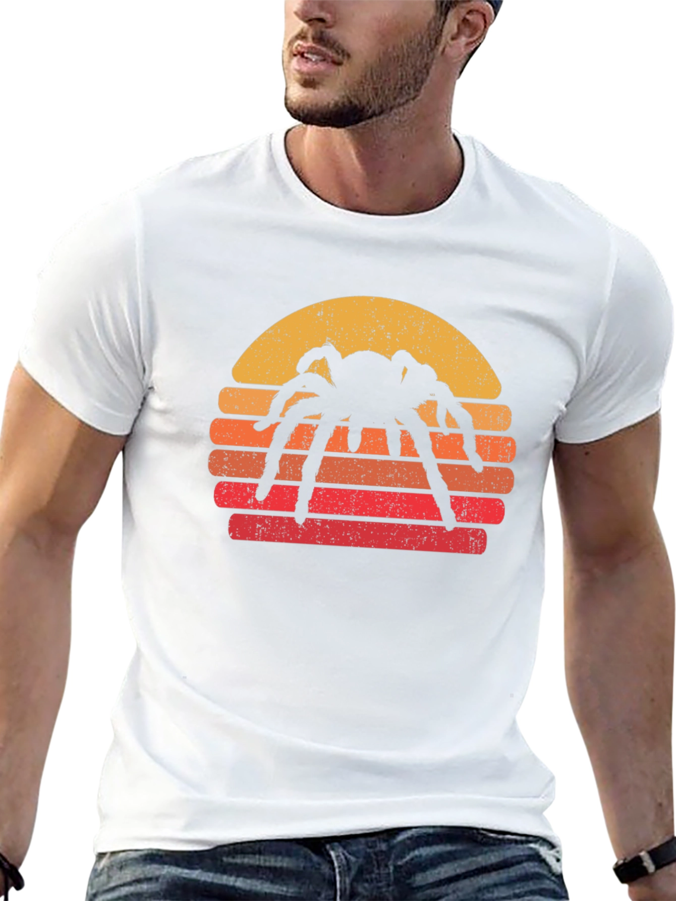 Spider Sunset Graphic T-Shirt - Retro Halloween Tee