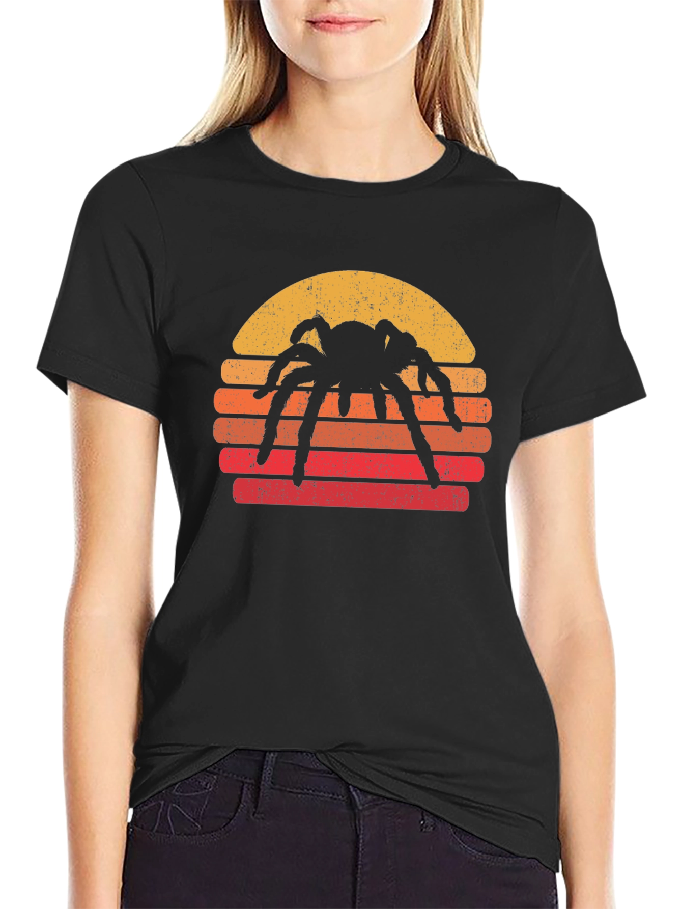 Spider Sunset Graphic T-Shirt - Retro Halloween Tee