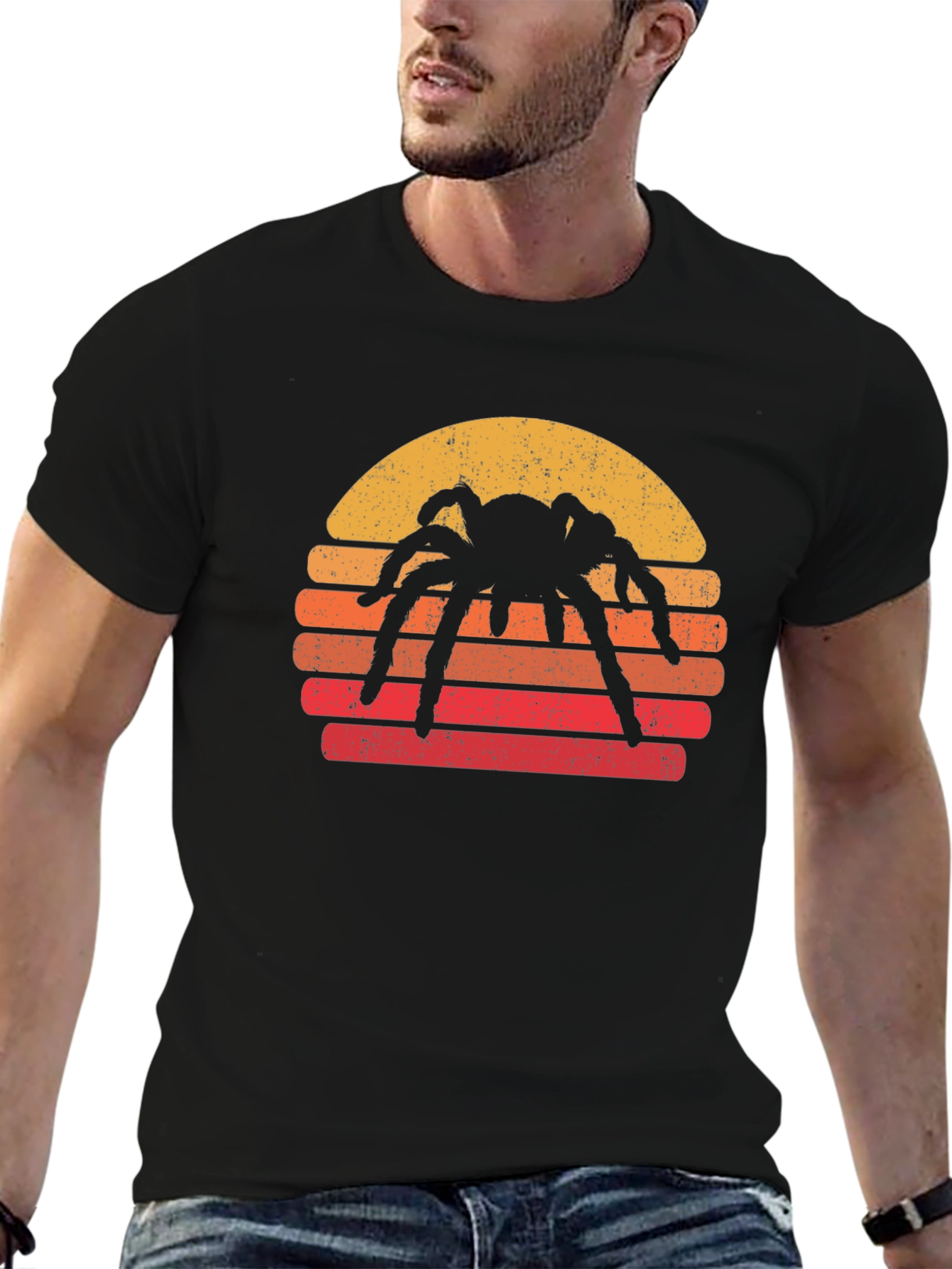 Spider Sunset Graphic T-Shirt - Retro Halloween Tee