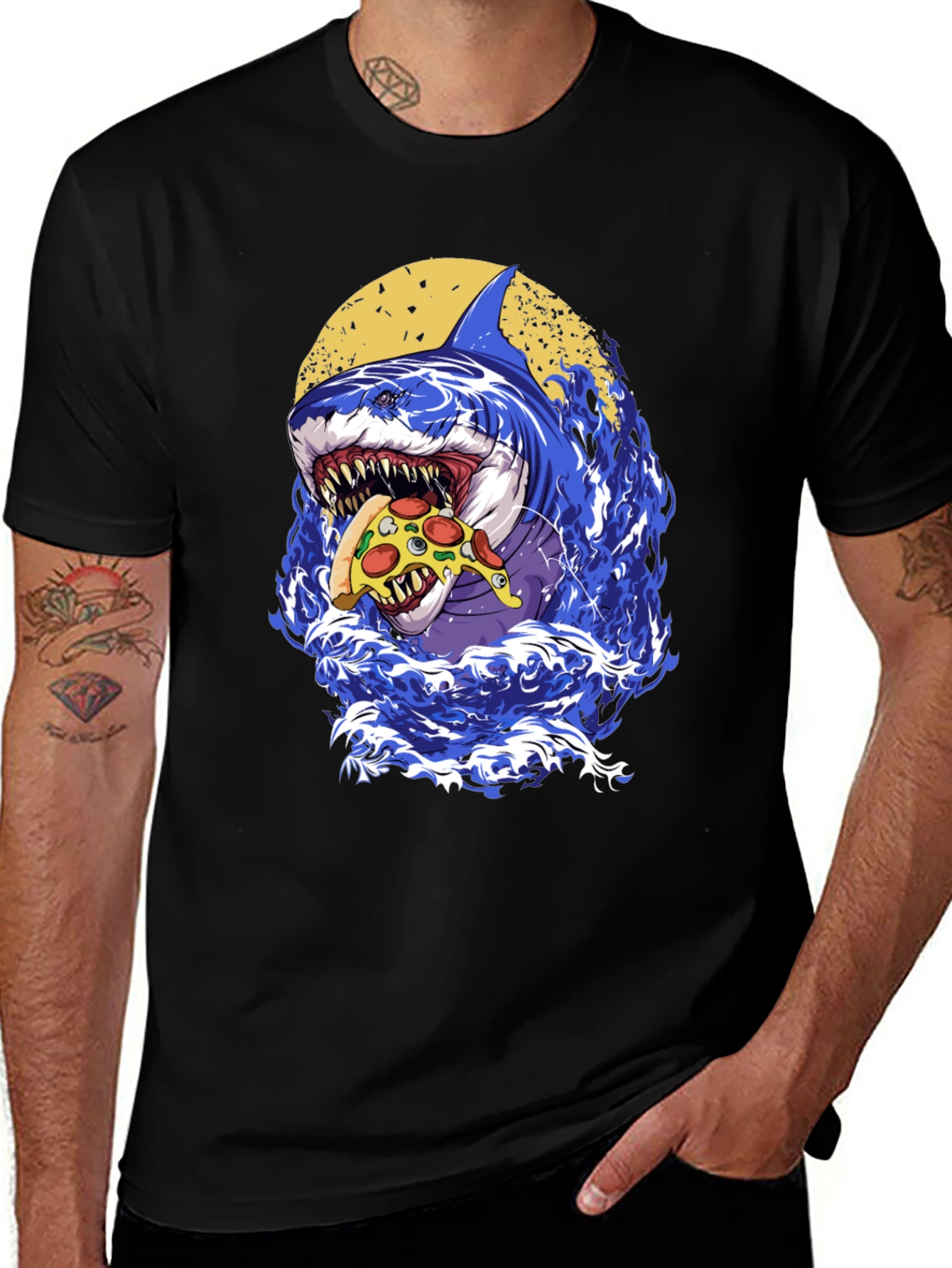 Shark Pizza T-Shirt - Graphic Print Tee