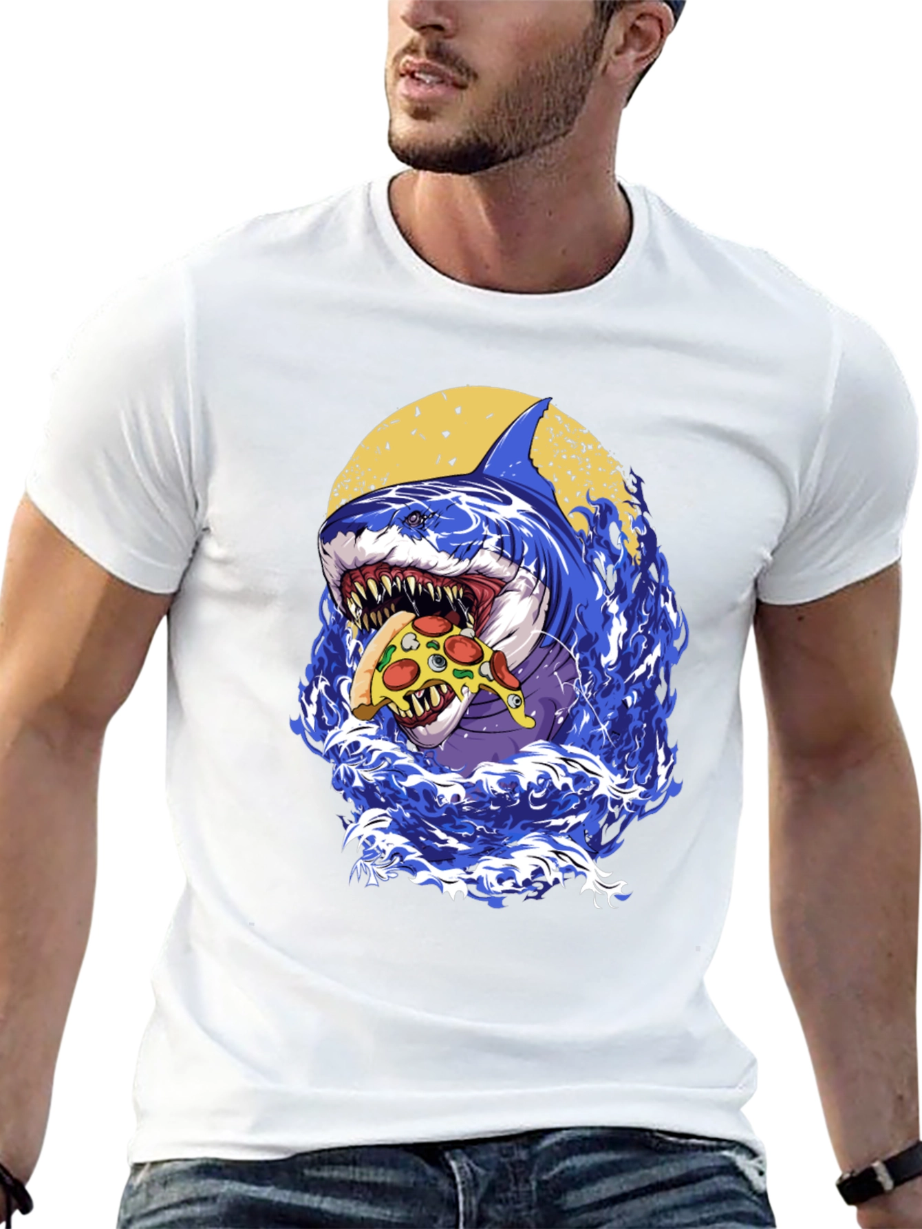 Shark Pizza T-Shirt - Graphic Print Tee