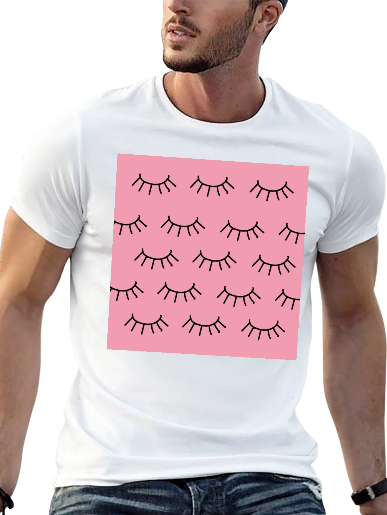 Pink Eyelash Pattern Black T-Shirt