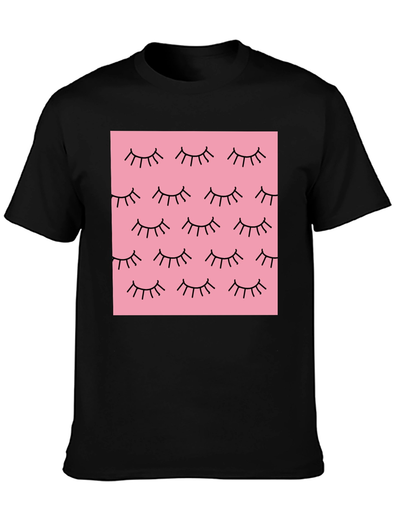 Pink Eyelash Pattern Black T-Shirt