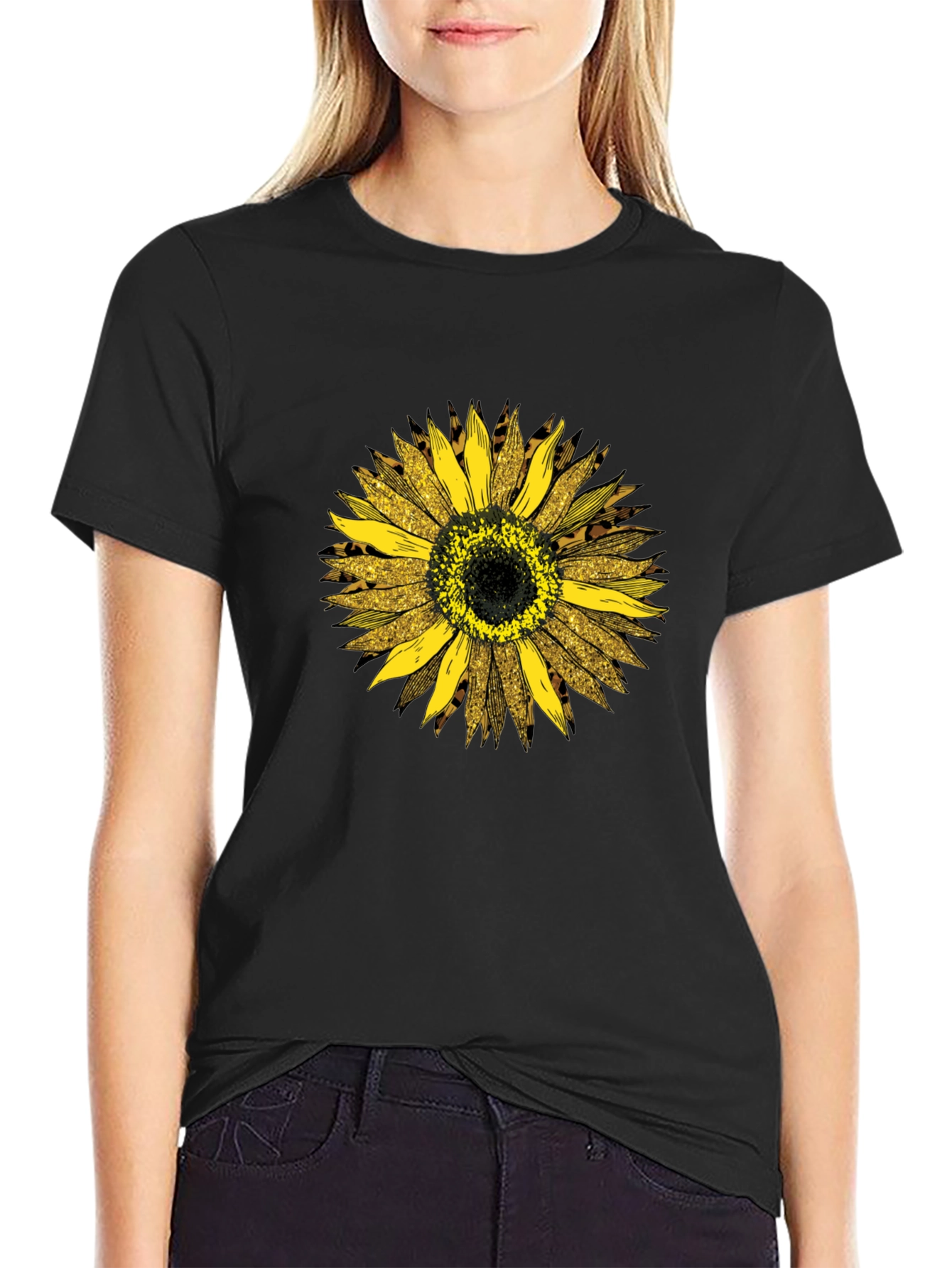 Sunflower Leopard Print Graphic Tee - Black