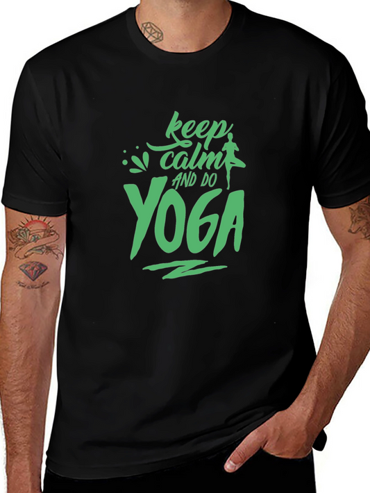 Keep Calm and Do Yoga Graphic Tee - Black Cotton Shirt