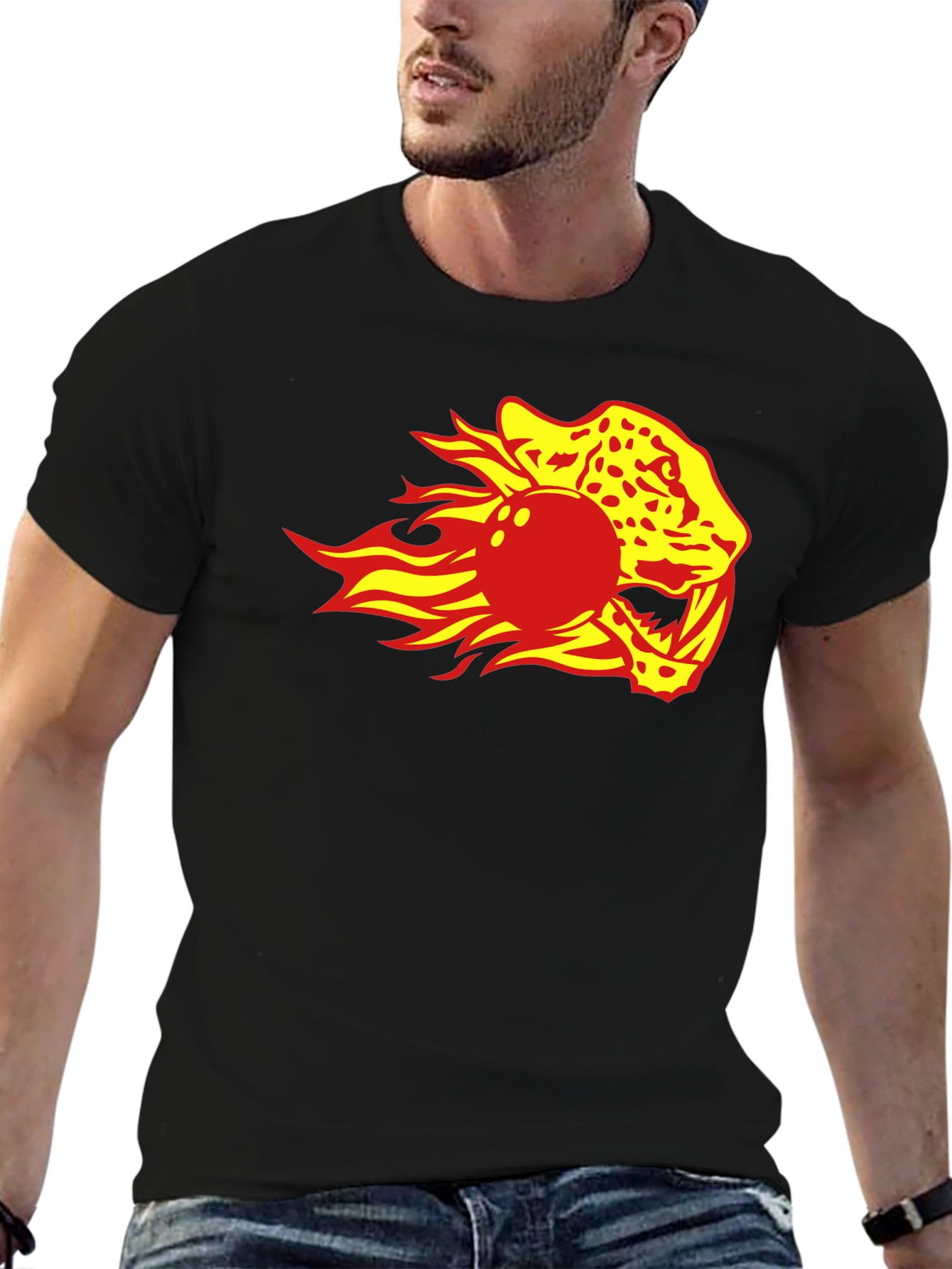 Flaming Leopard Bowling Ball Graphic Tee