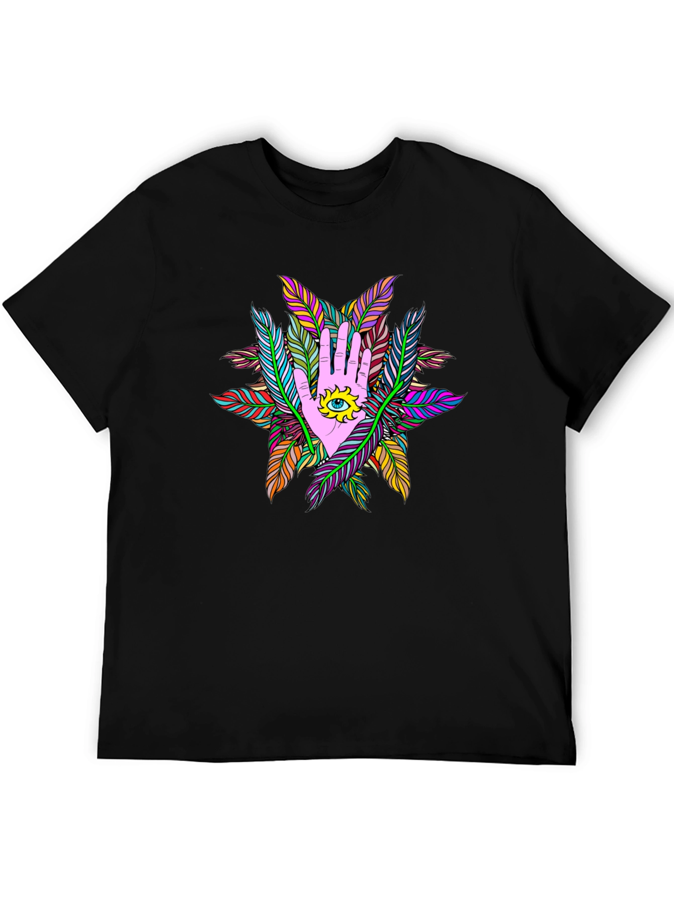 Mystic Hand Eye Feather T-Shirt - Black