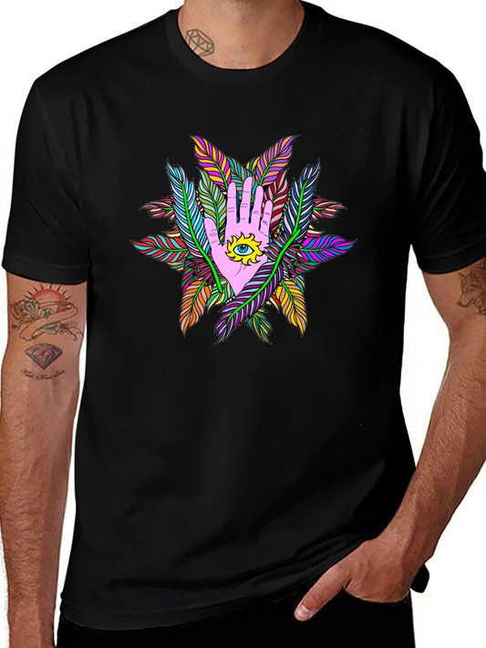 Mystic Hand Eye Feather T-Shirt - Black