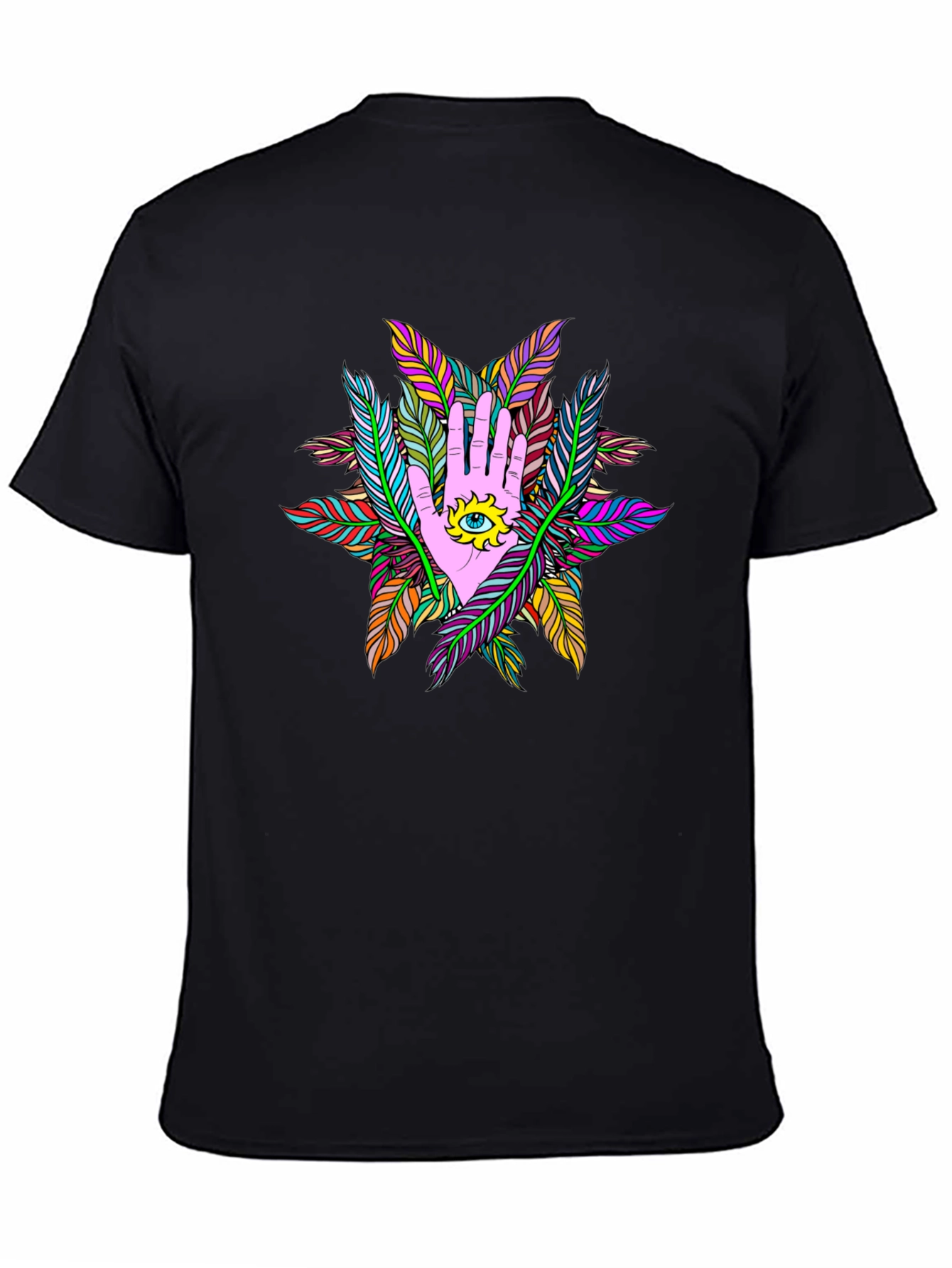 Mystic Hand Eye Feather T-Shirt - Black